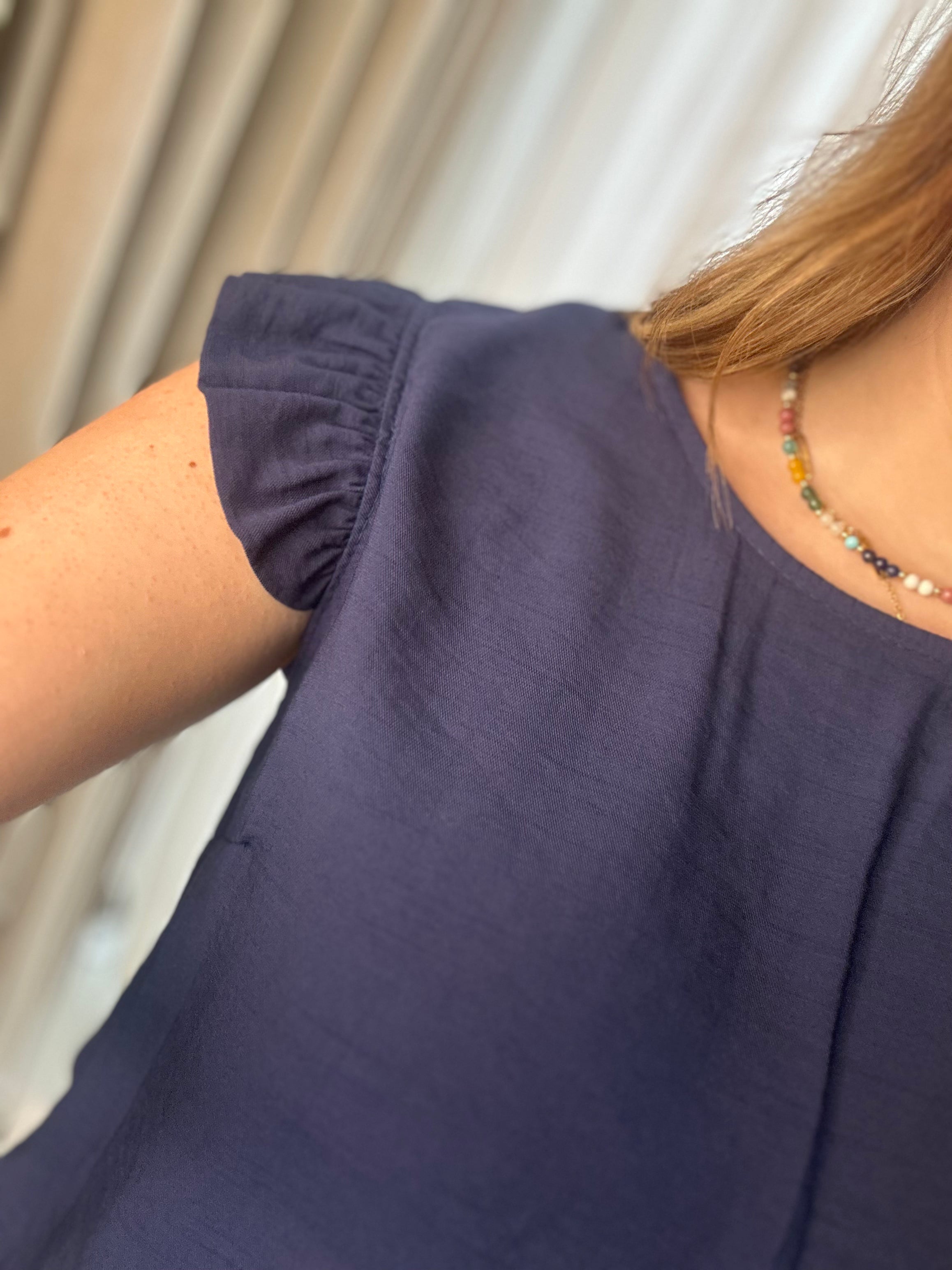 Frill Sleeve Button Back Top