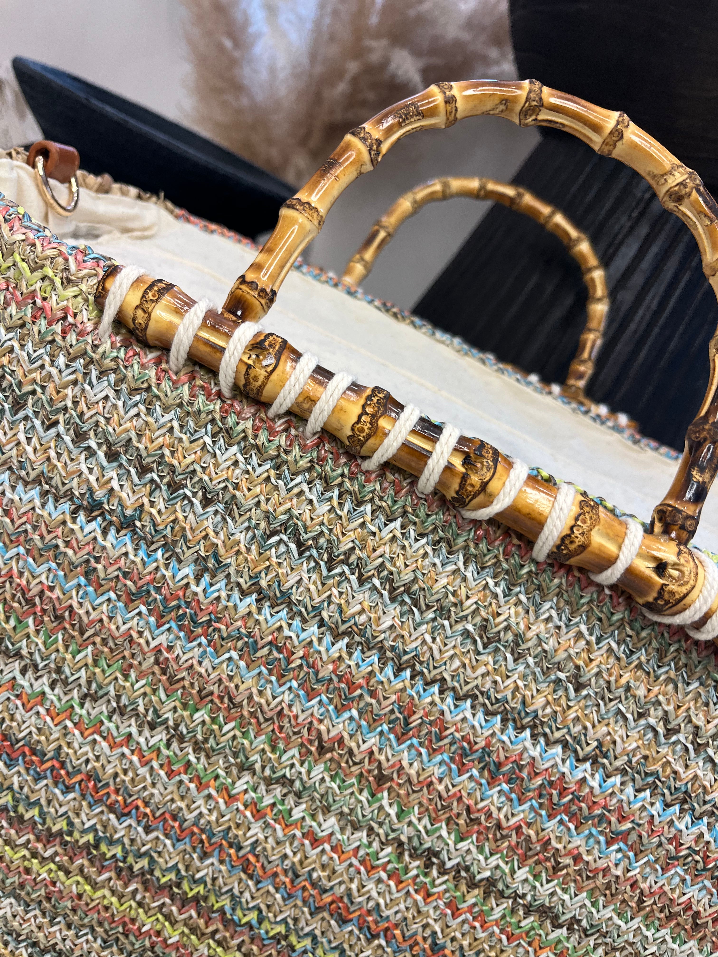 Abi Bamboo Strap Woven Oversized Tote