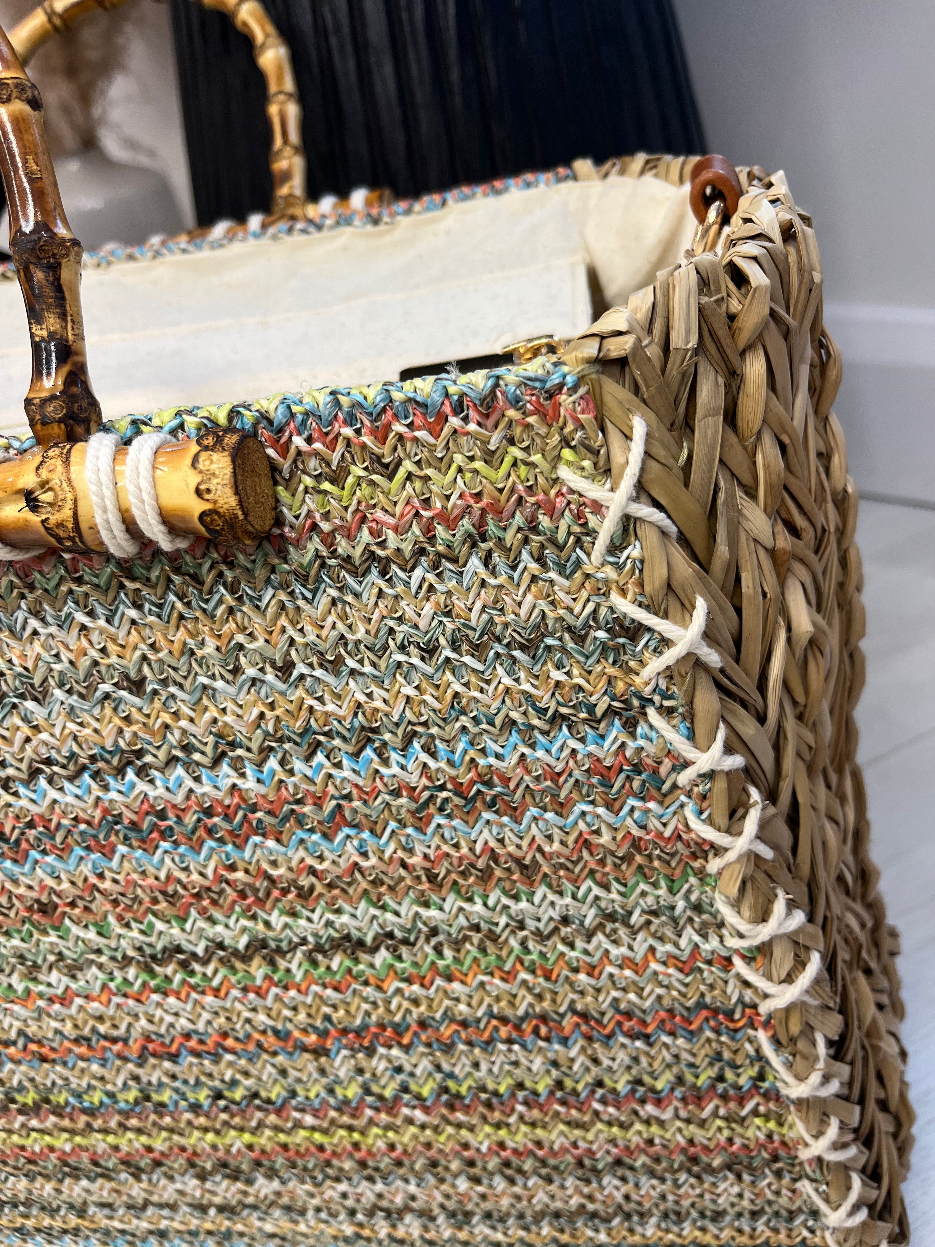 Abi Bamboo Strap Woven Oversized Tote