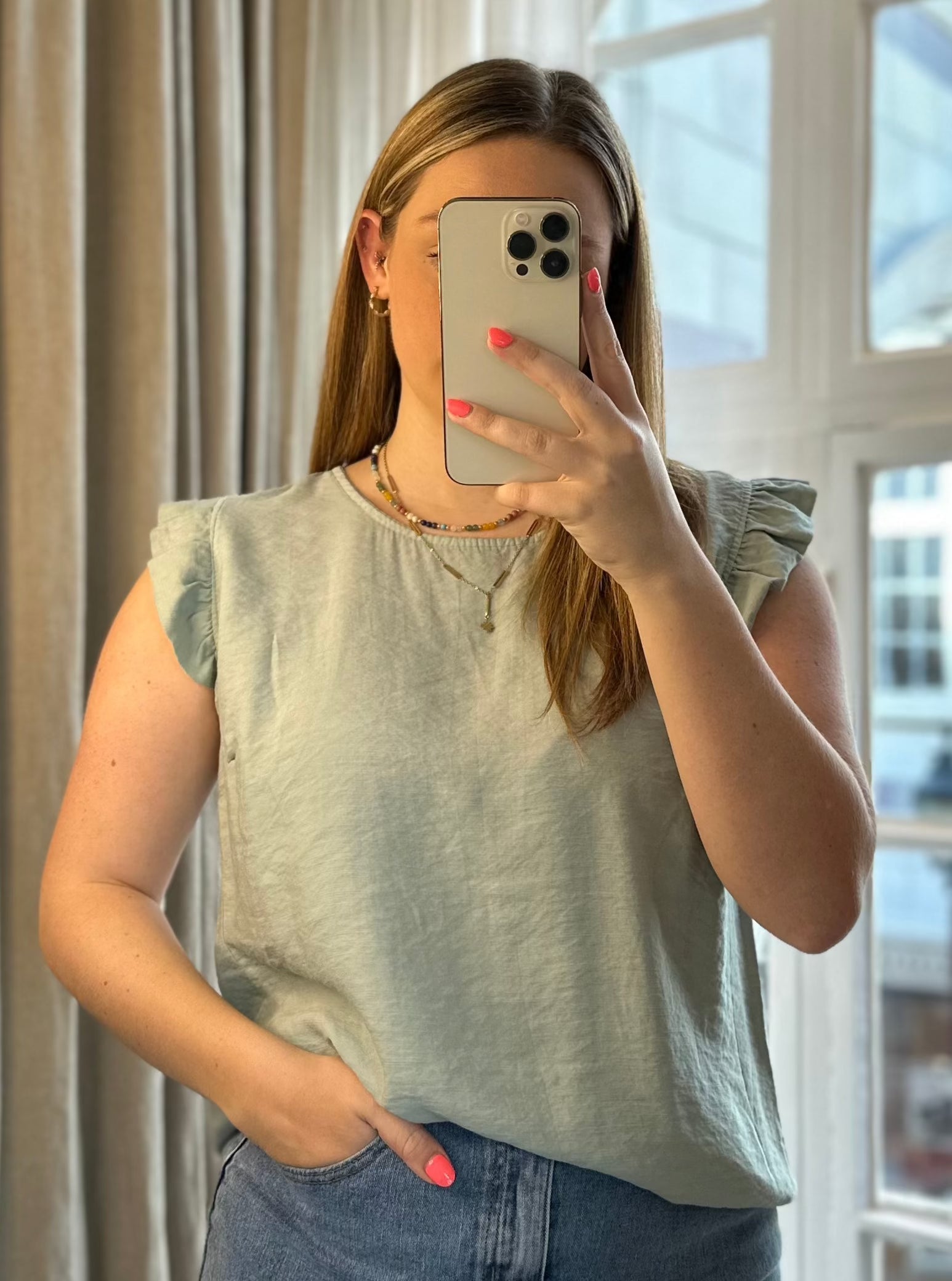 Frill Sleeve Button Back Top