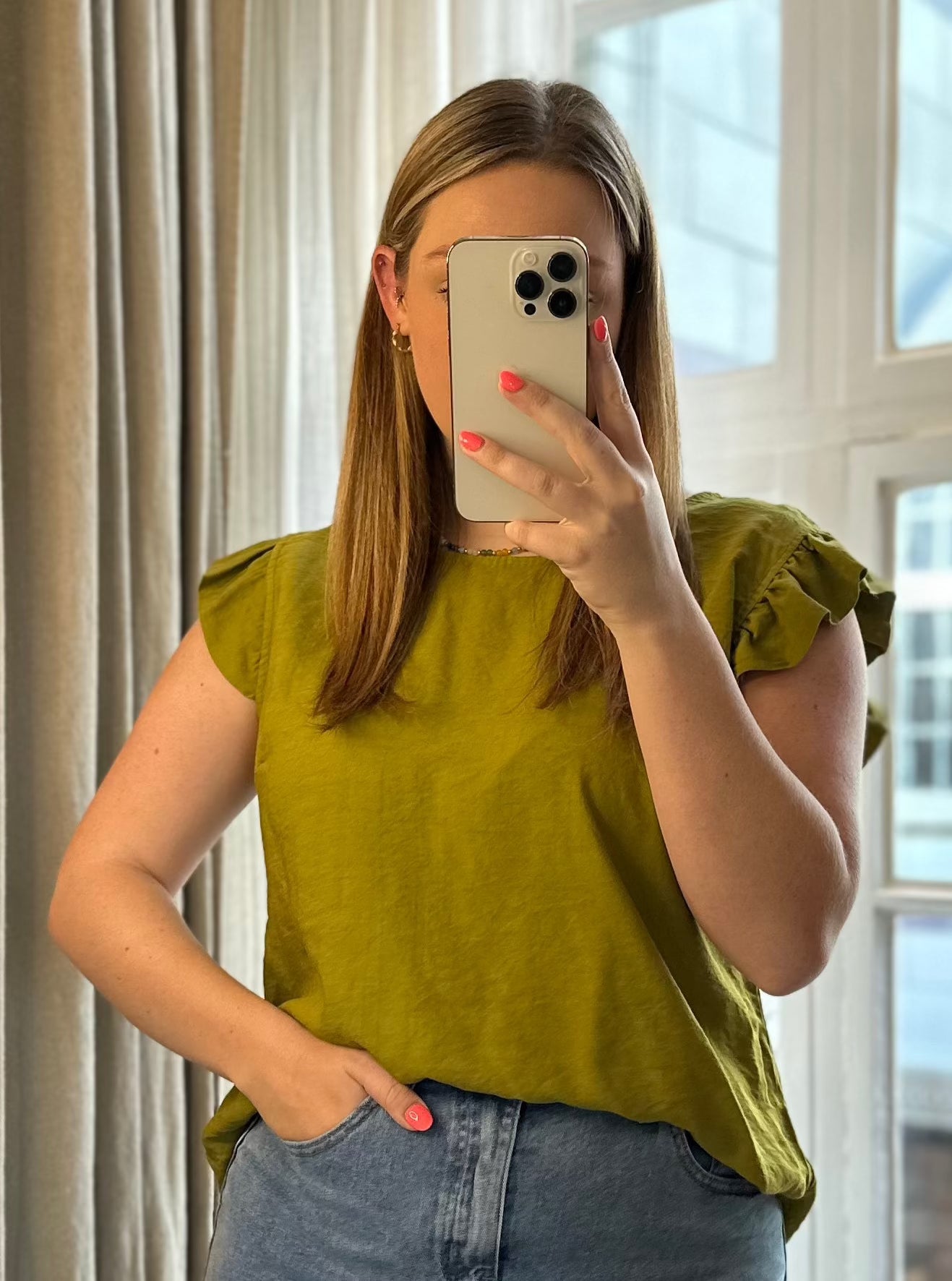 Frill Sleeve Button Back Top
