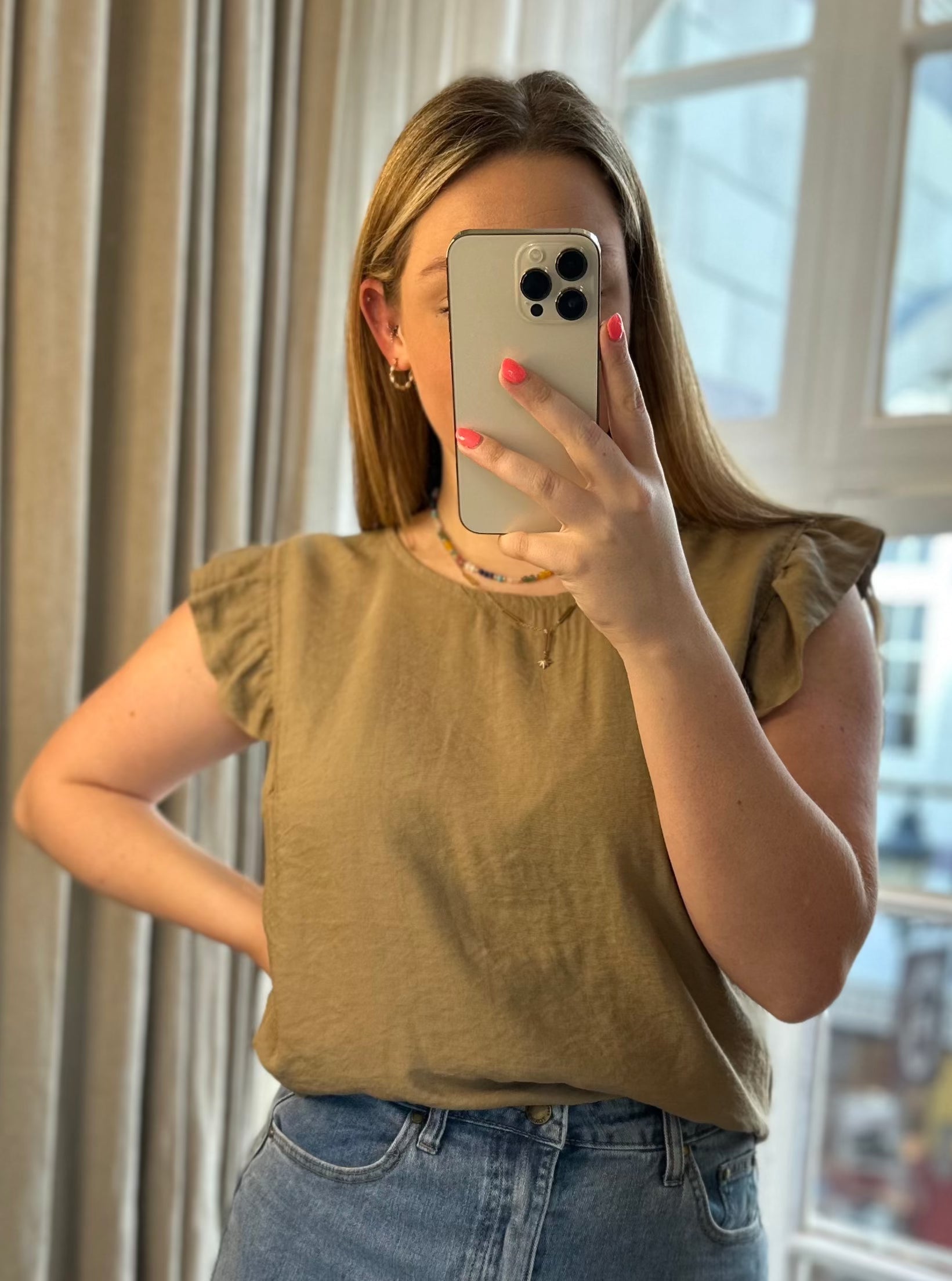 Frill Sleeve Button Back Top