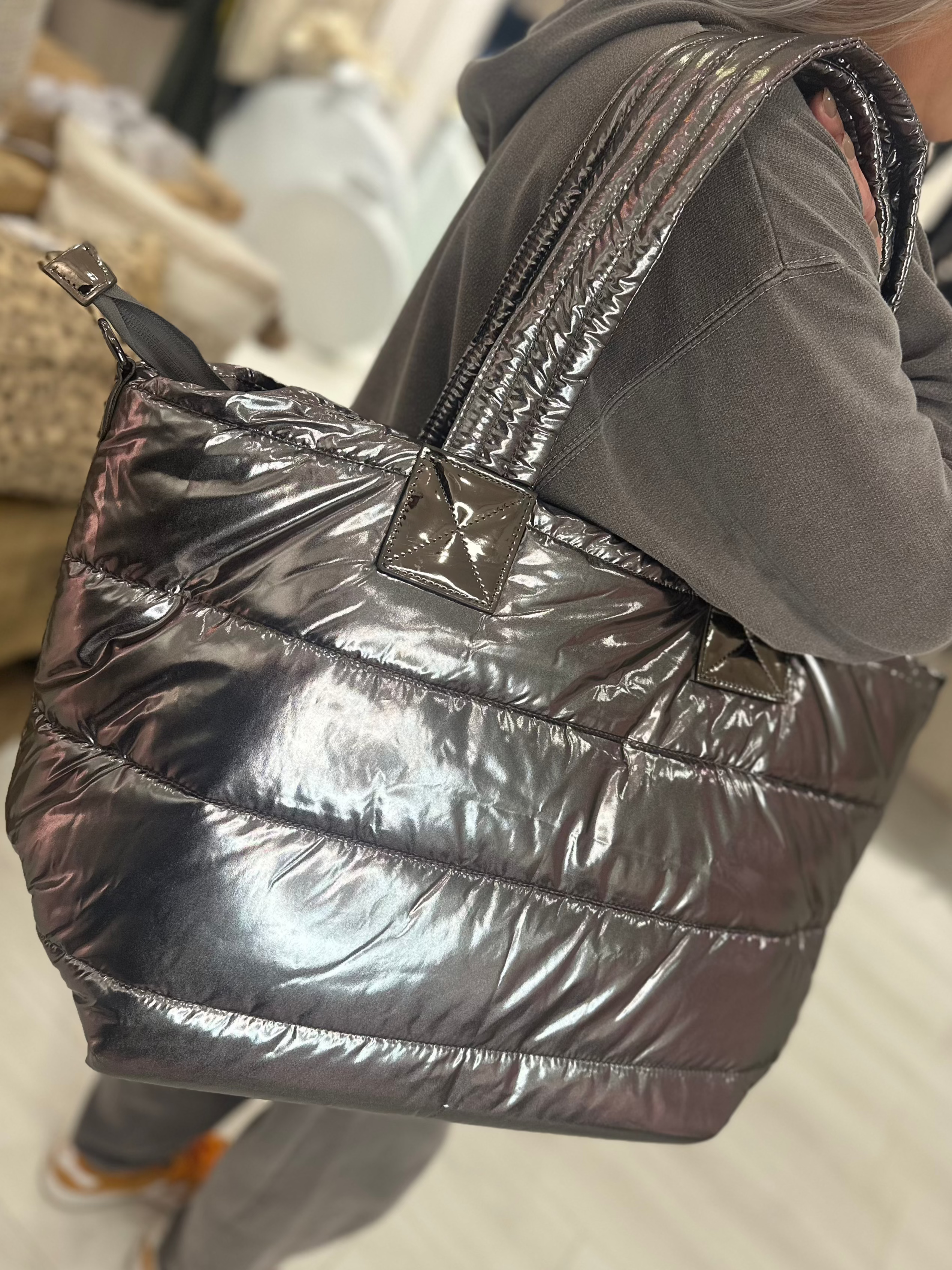 Metallic Puffer Tote Bag