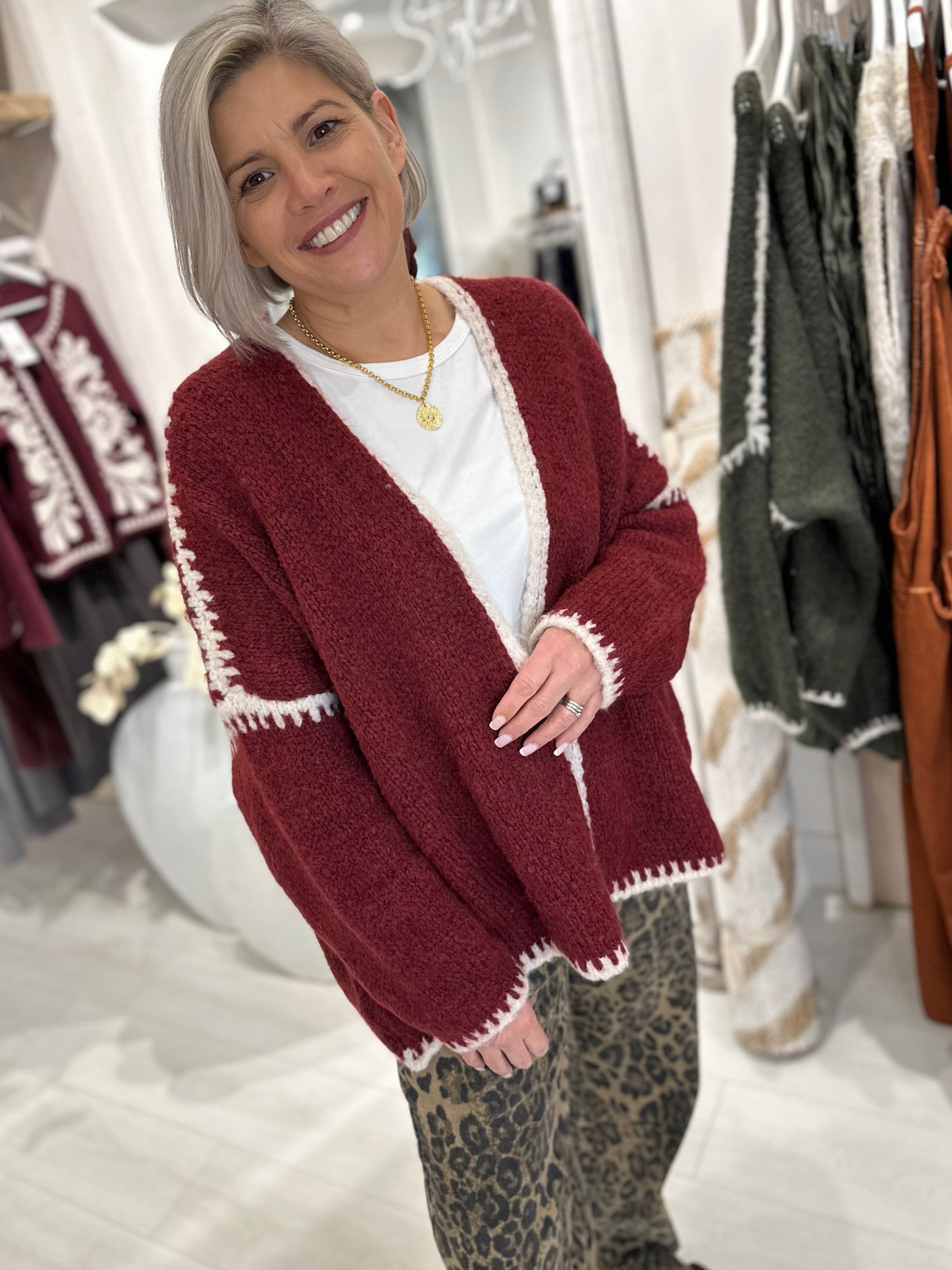 Contrast Trim Open Cardigan