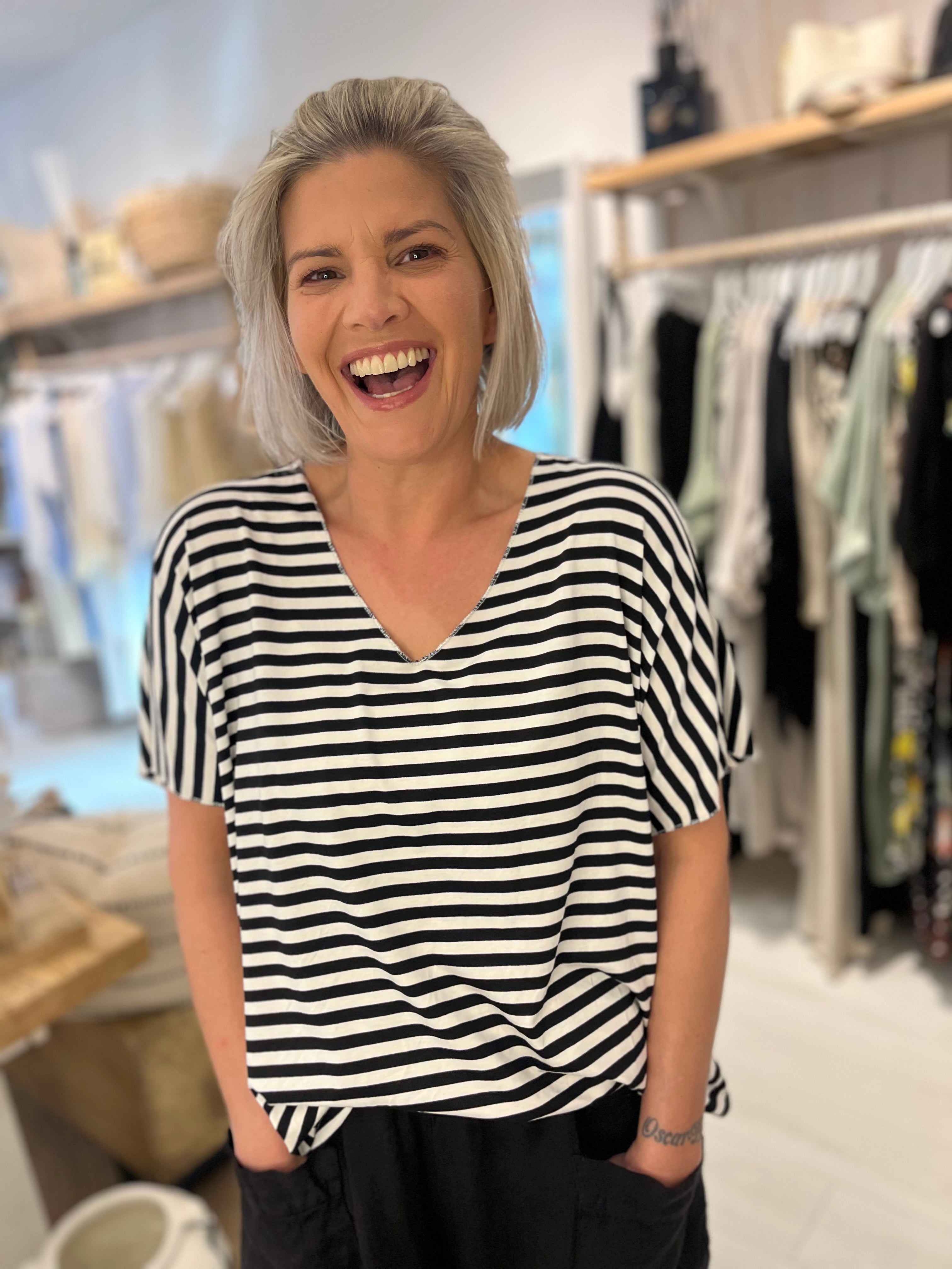 Beth Striped V-neck Tee