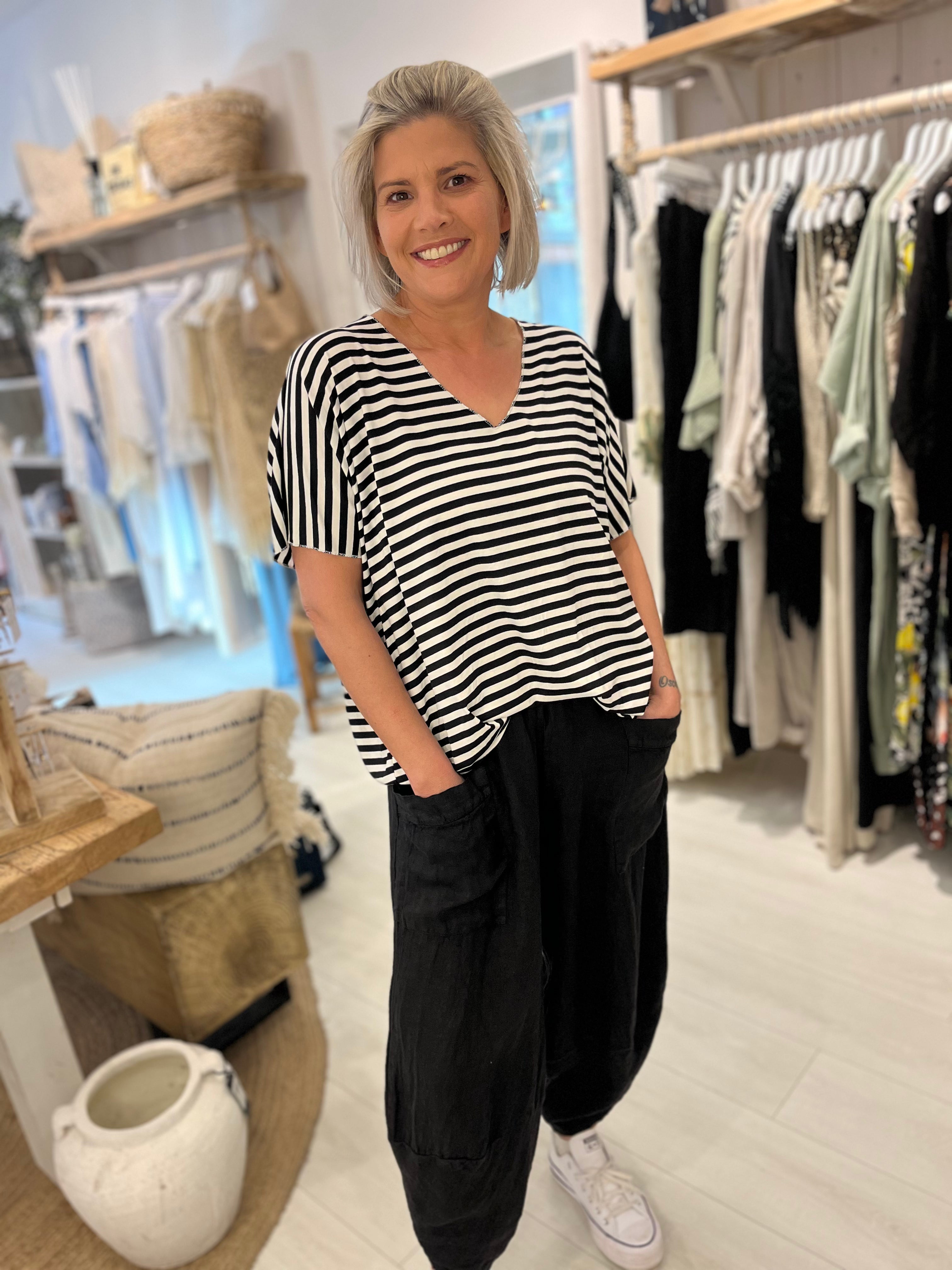 Beth Striped V-neck Tee