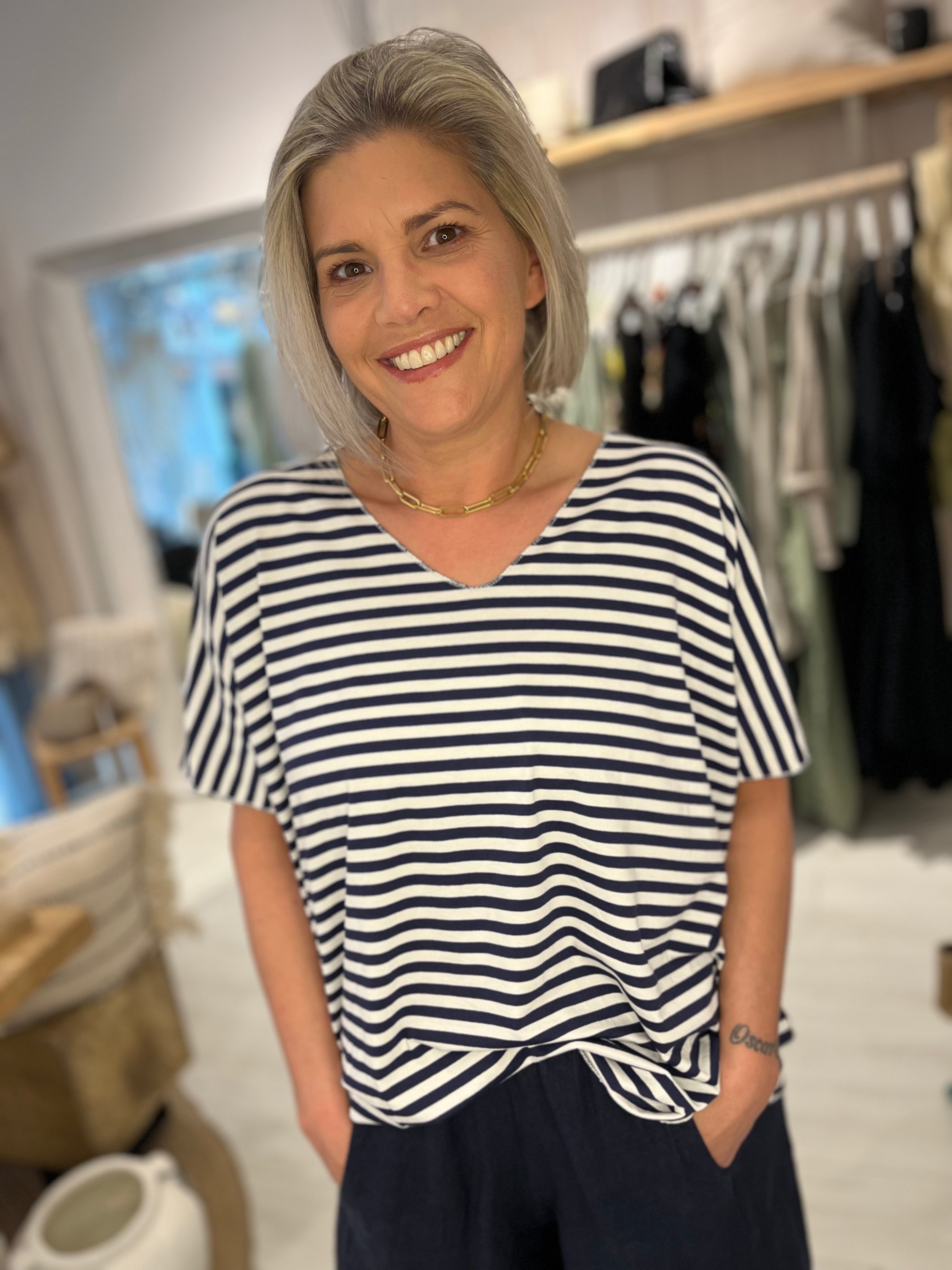 Beth Striped V-neck Tee