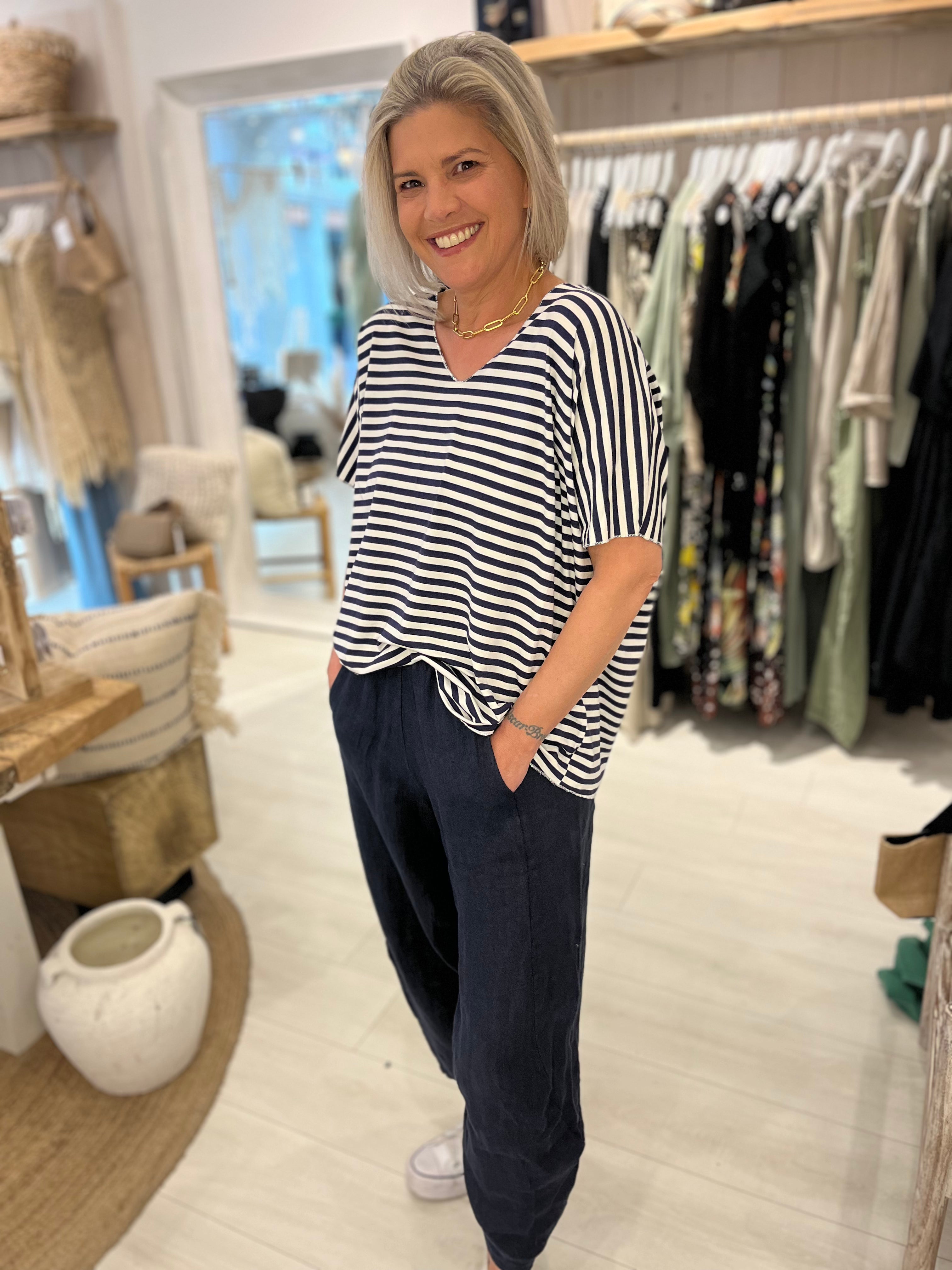 Beth Striped V-neck Tee