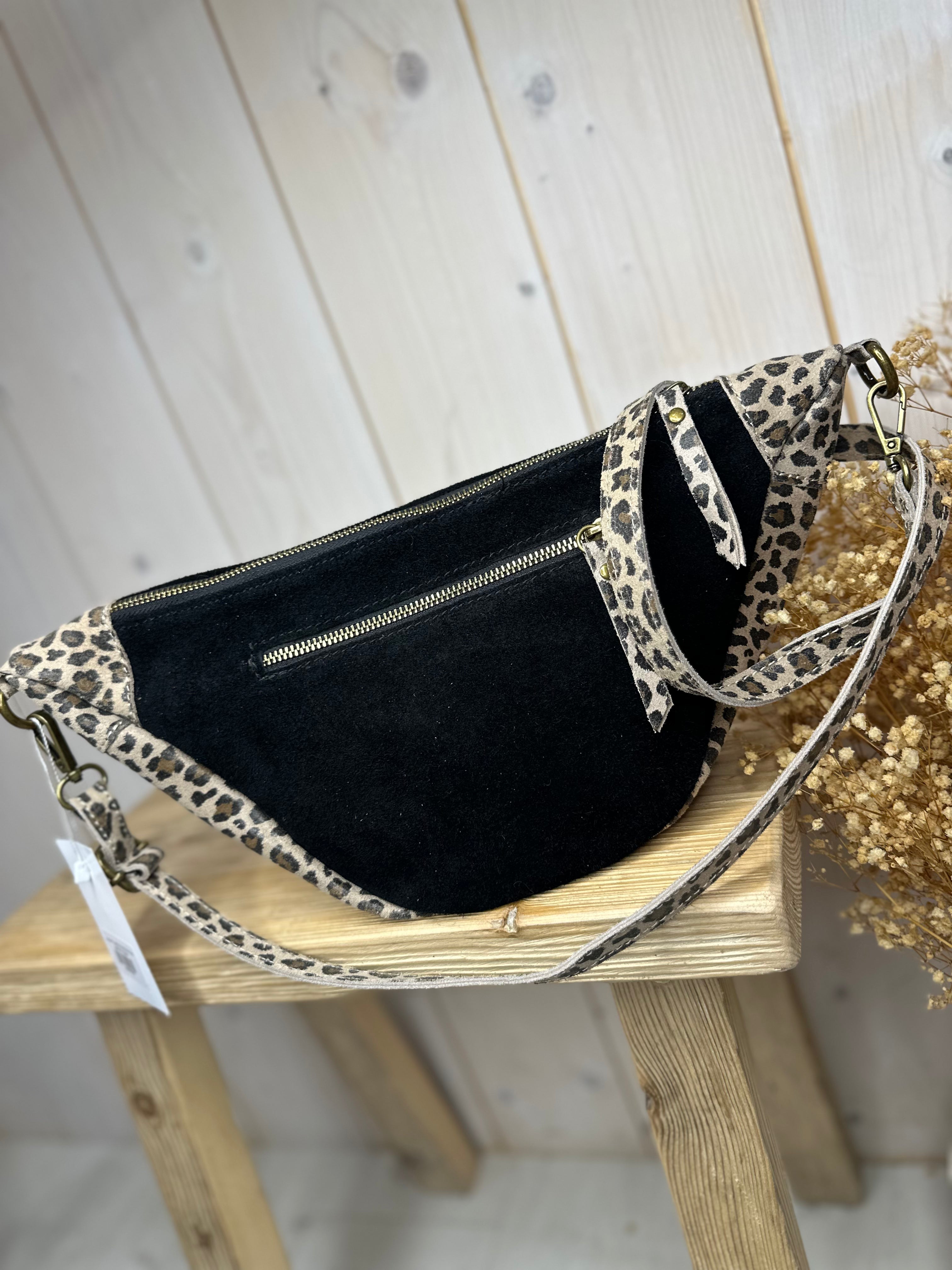 Leopard Suede Half Moon Bag
