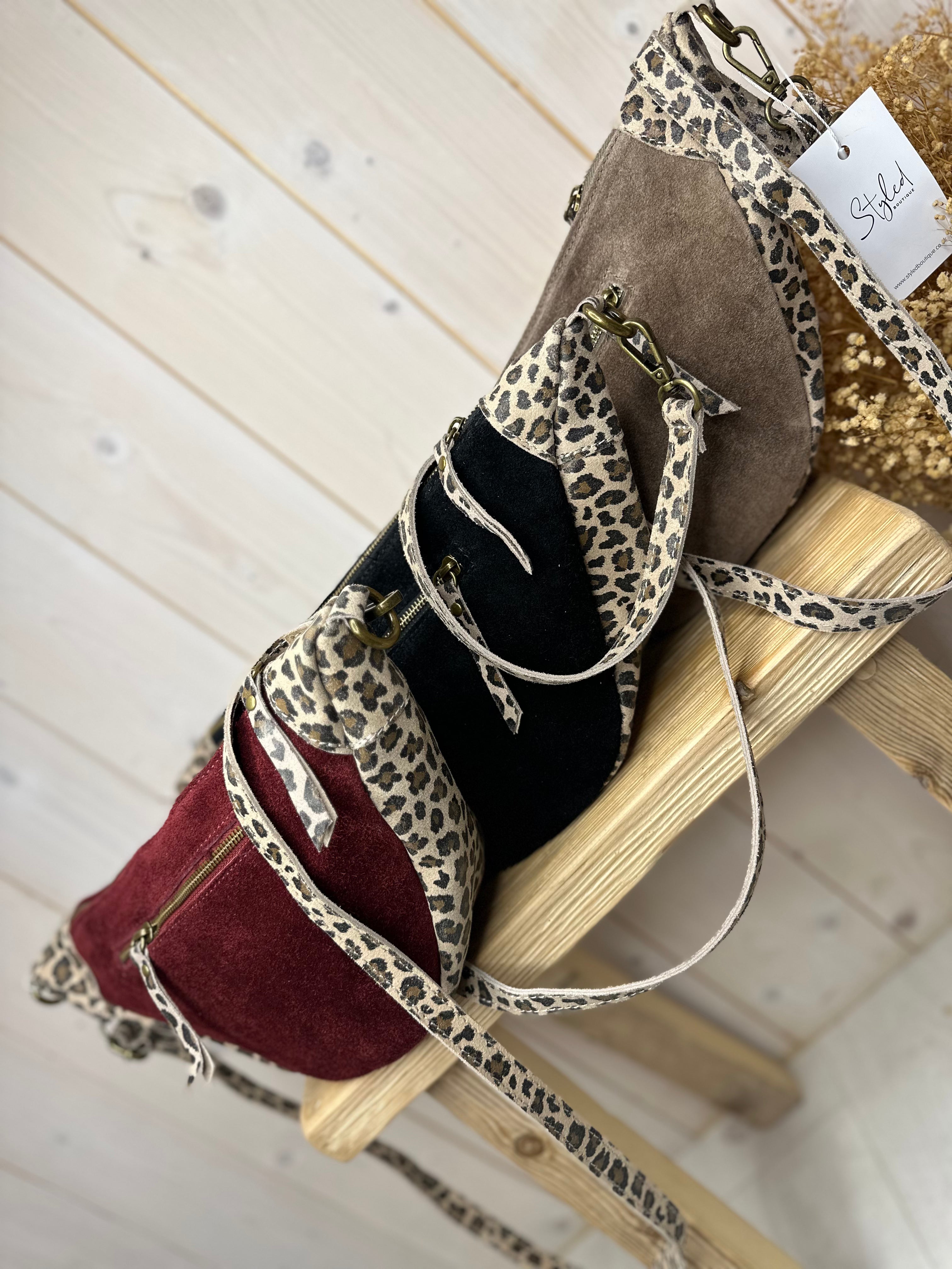 Leopard Suede Half Moon Bag