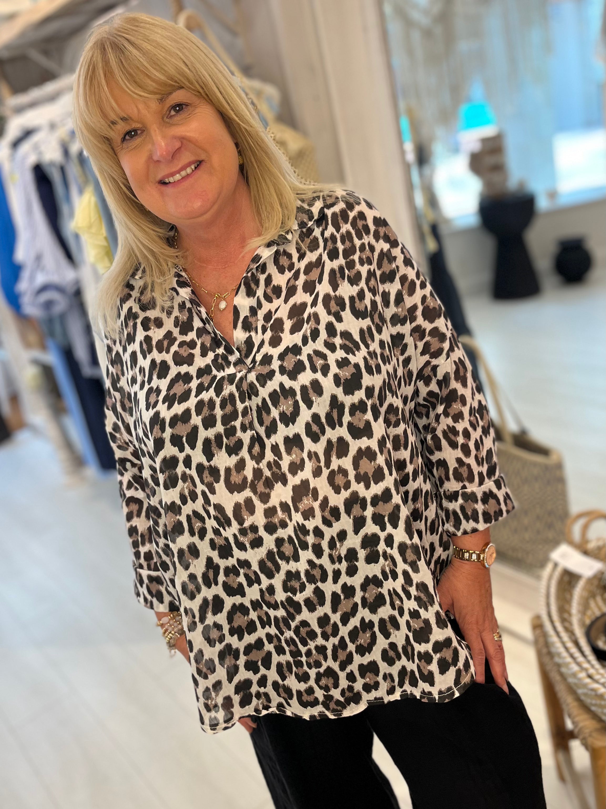 Esme Cotton Leopard Blouse