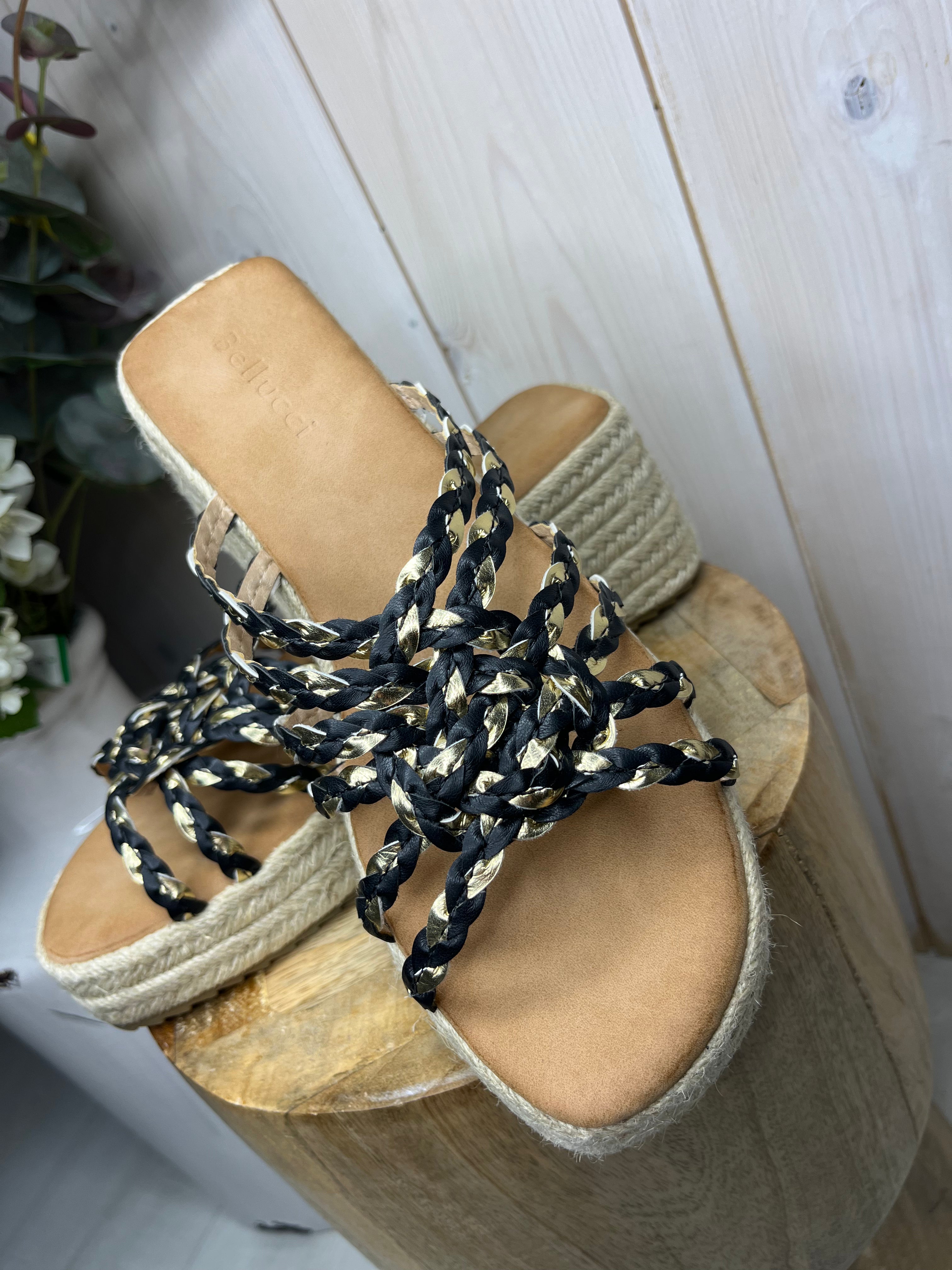 Gold & Black Plaited Wedge