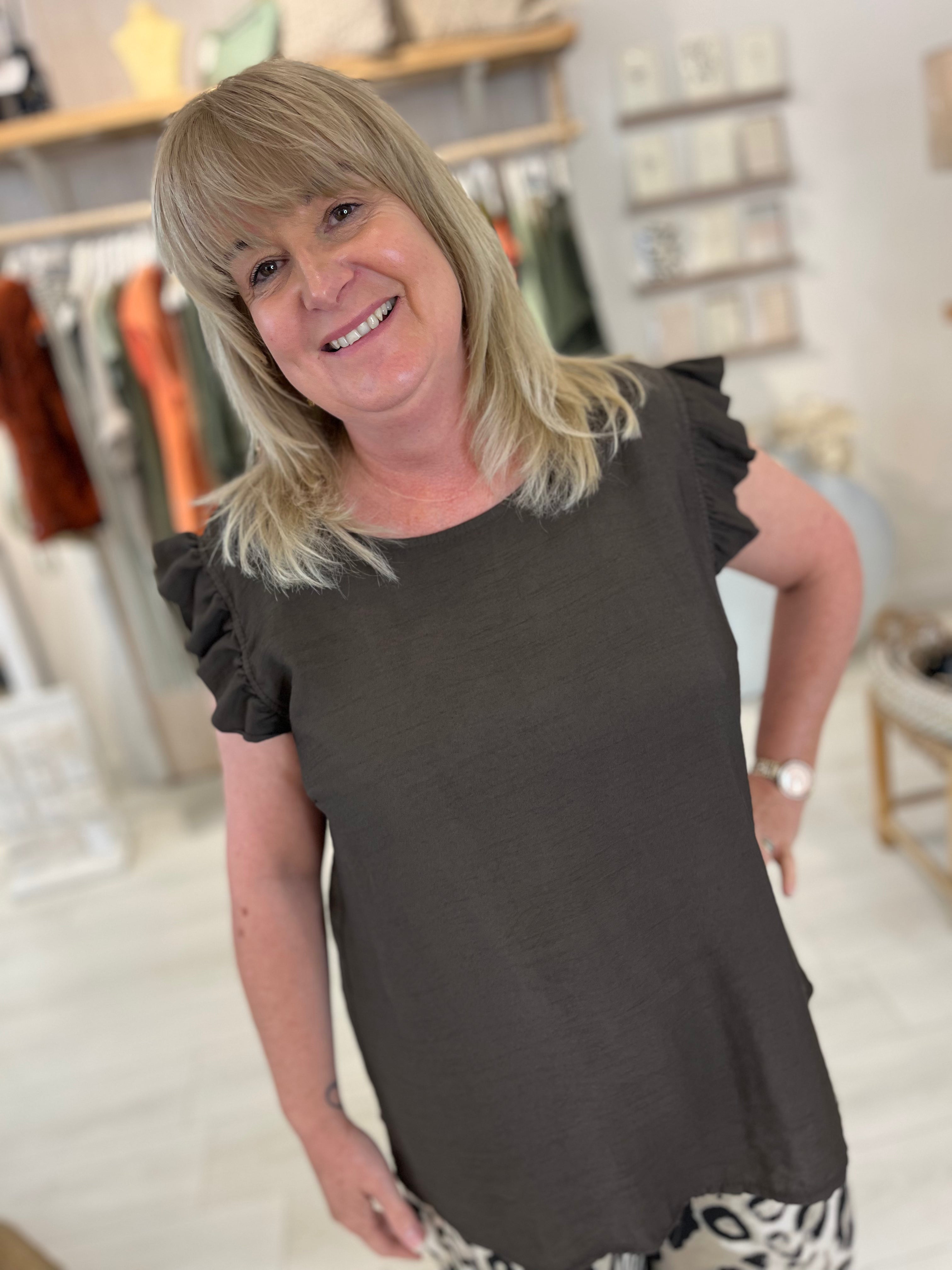 Frill Sleeve Button Back Top