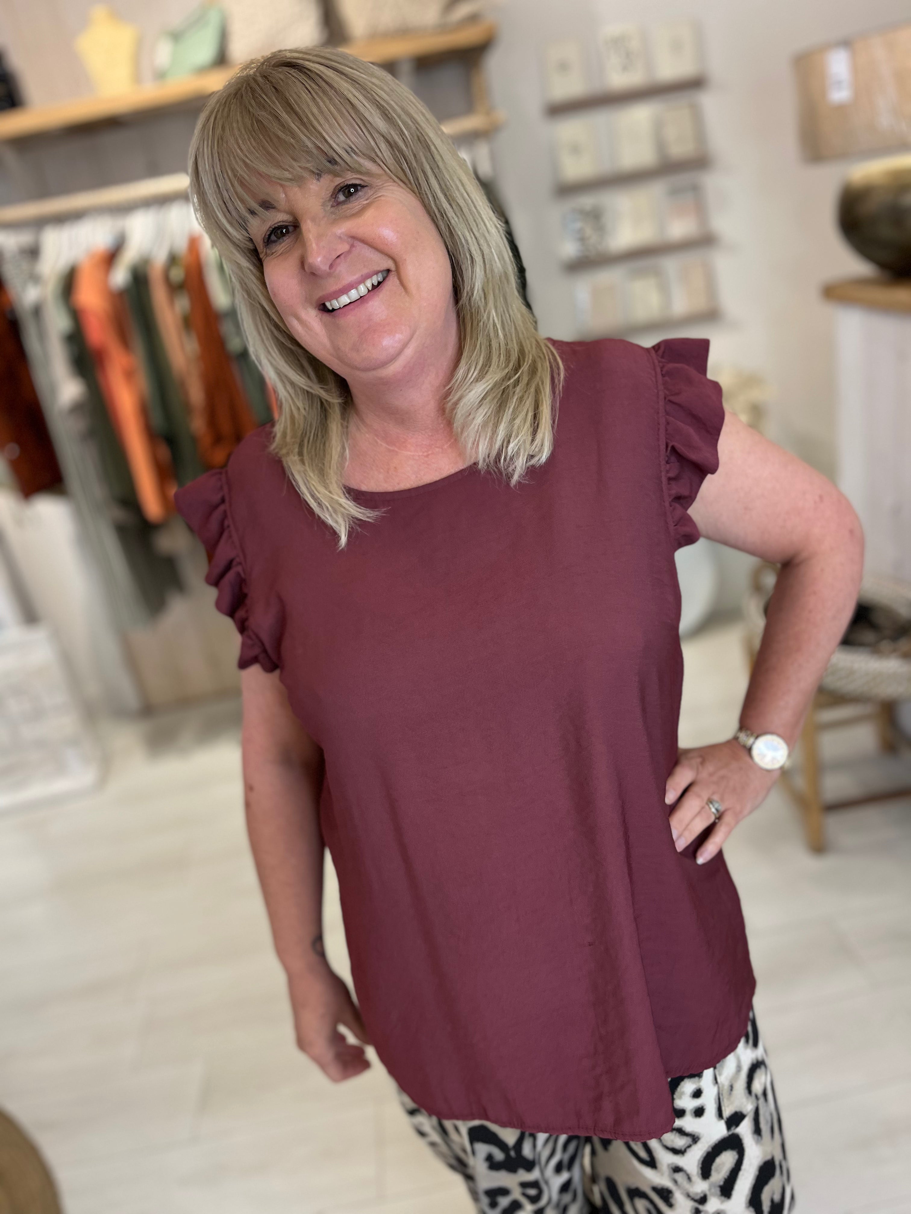 Frill Sleeve Button Back Top