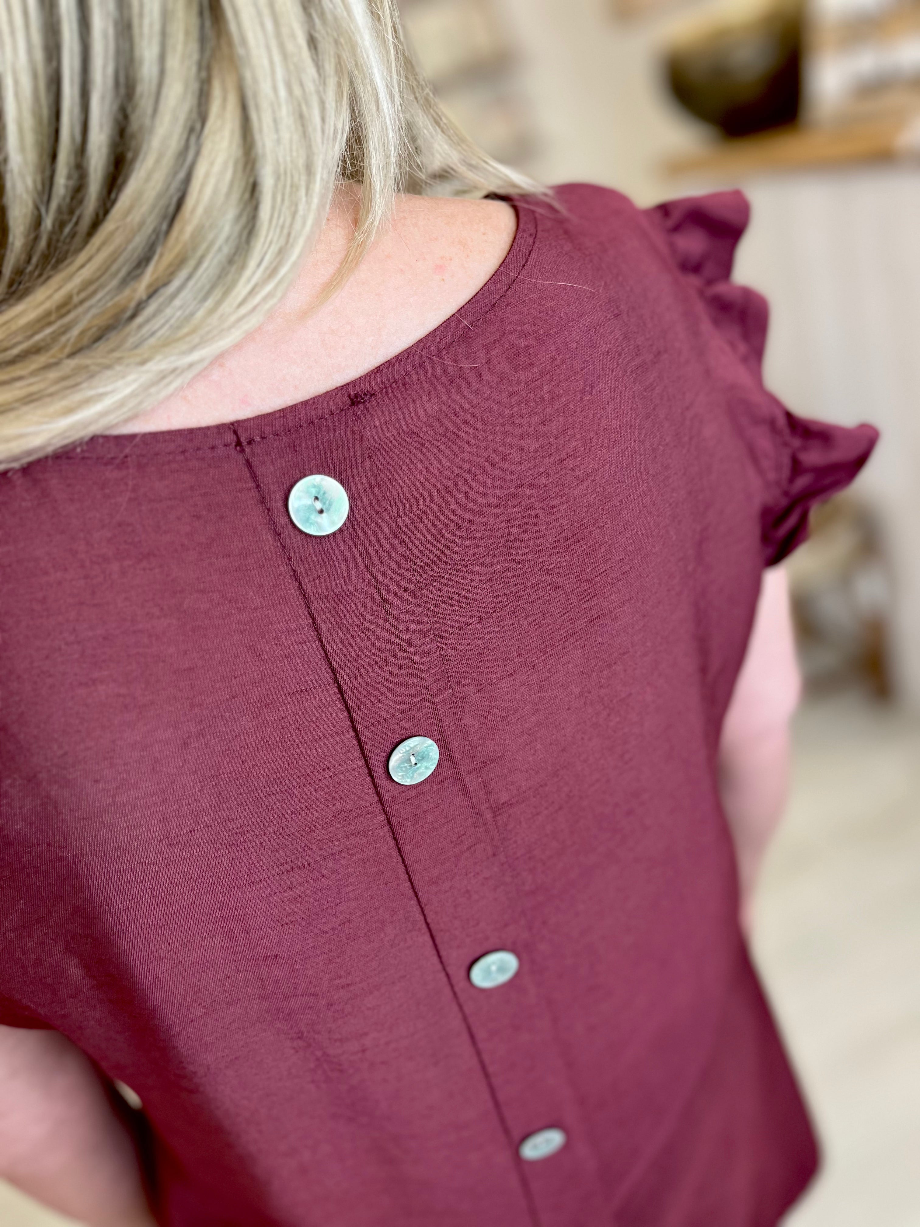 Frill Sleeve Button Back Top