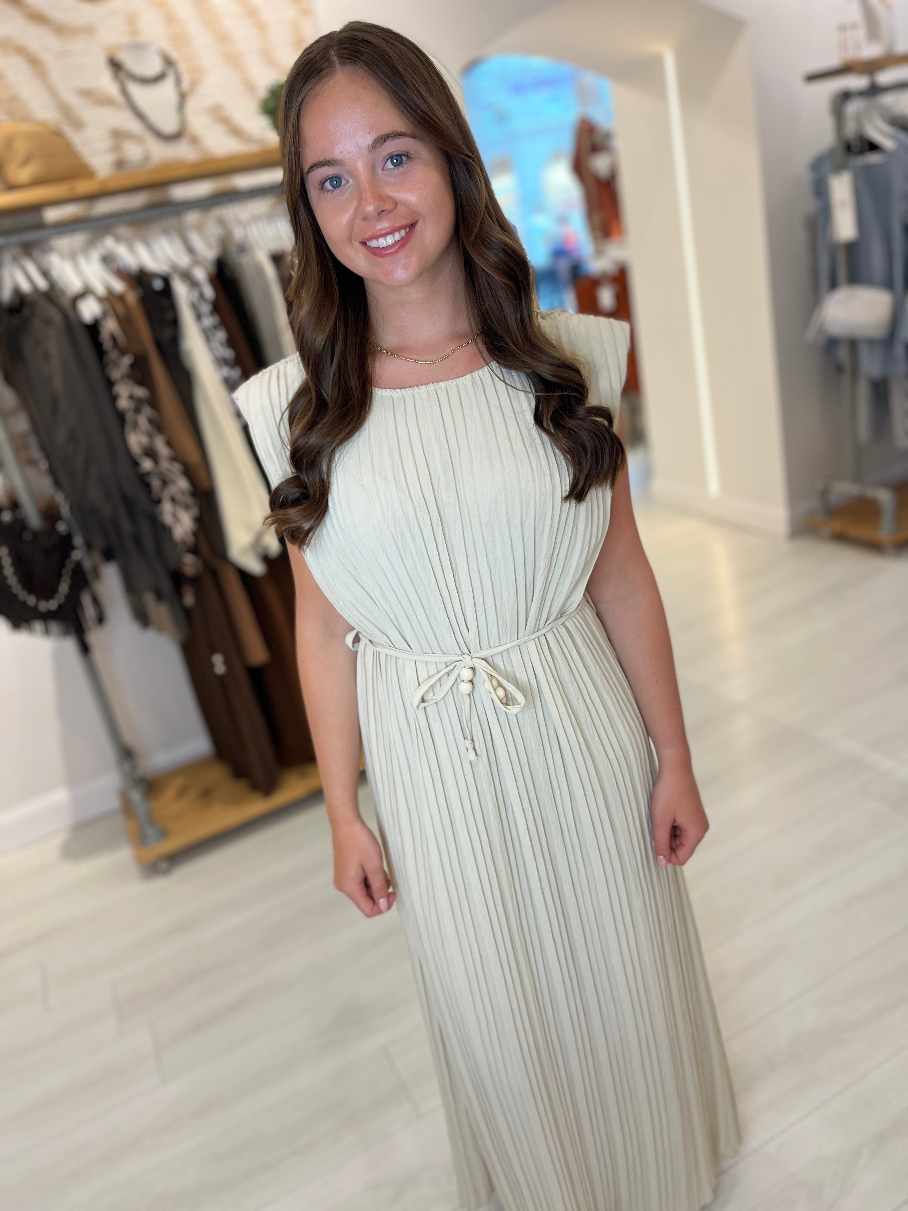 Pleated Shouldered Dress