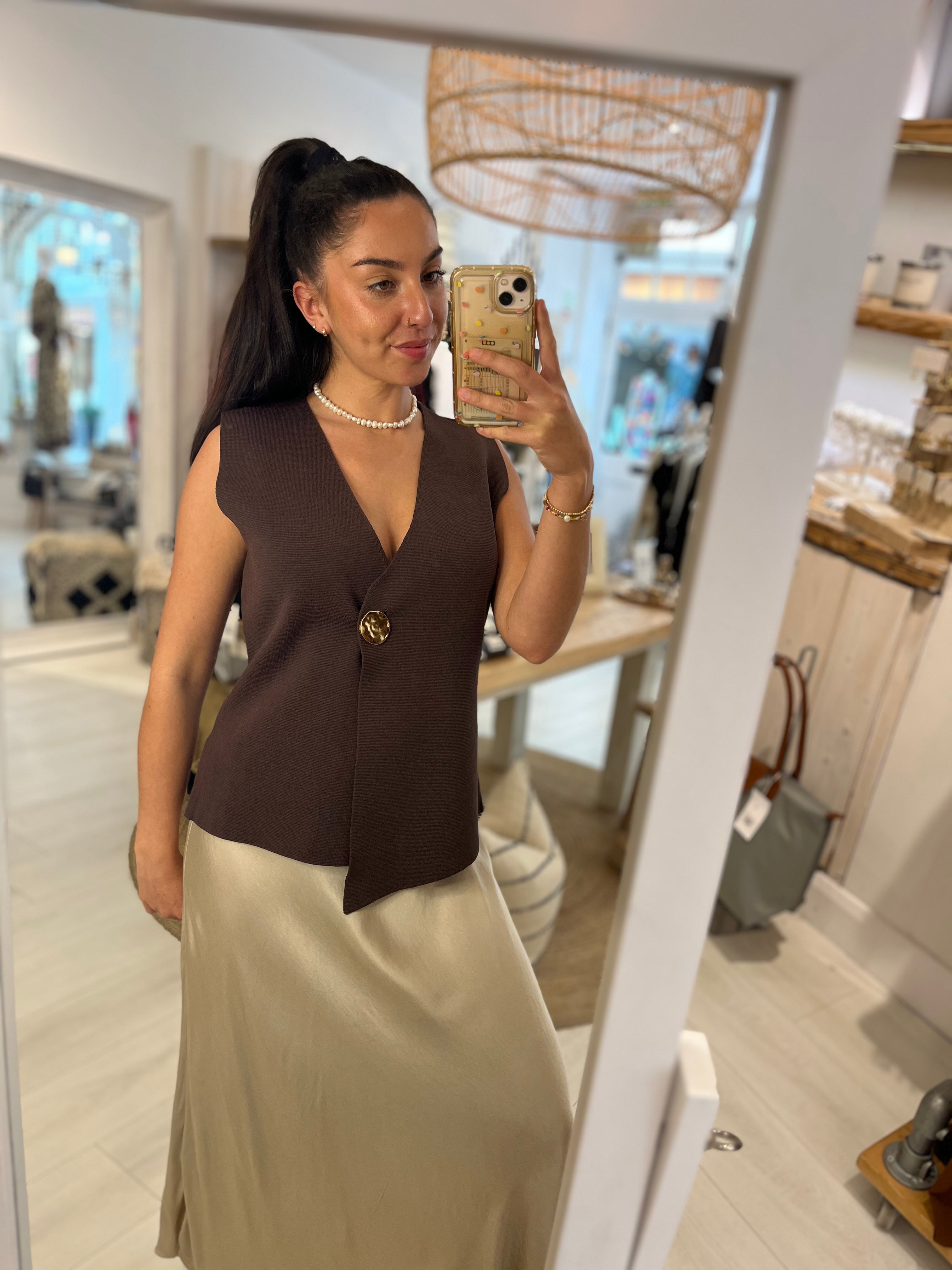Tamara Gold Button Tank