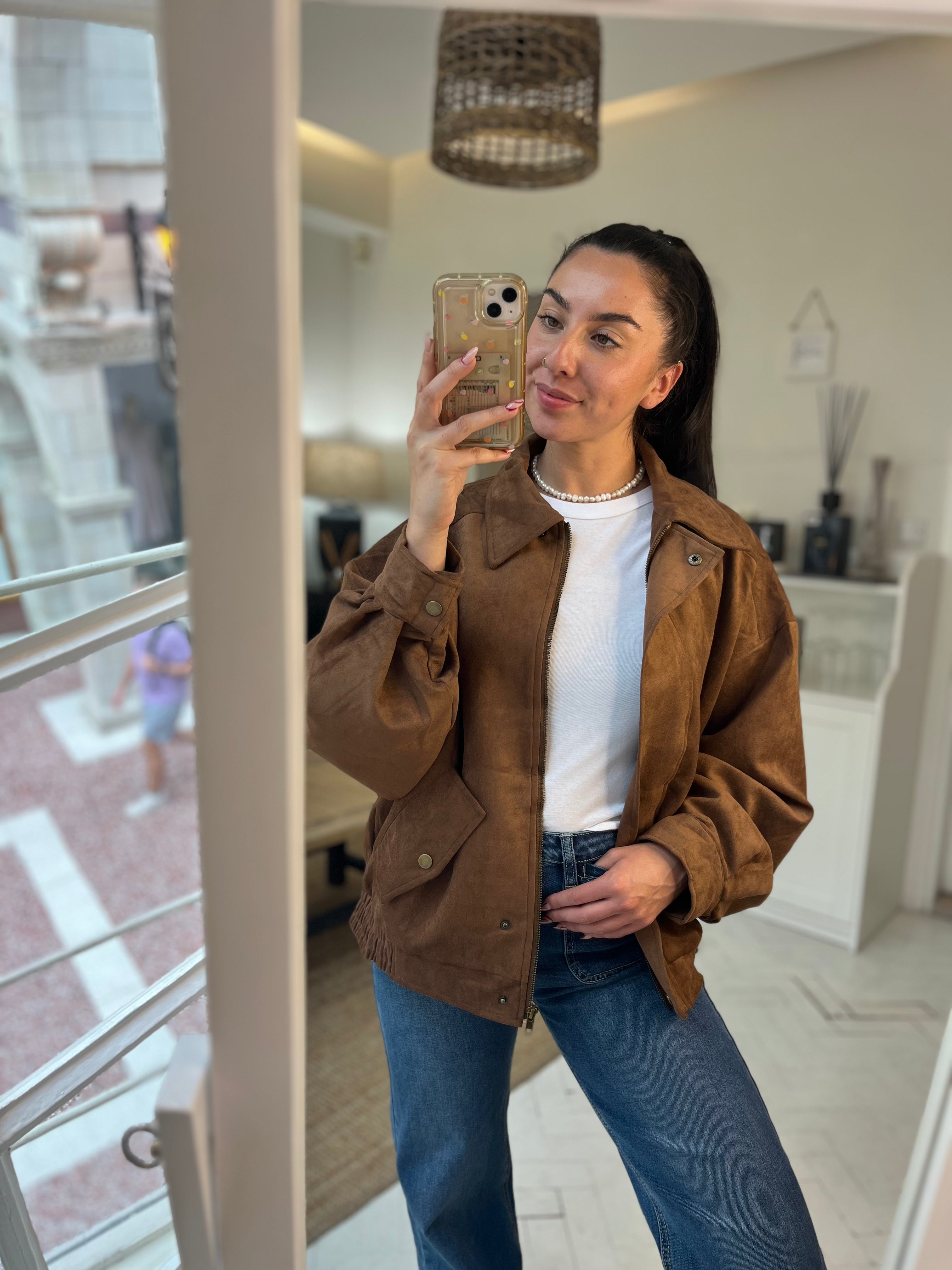 Faux Suede Bomber Jacket