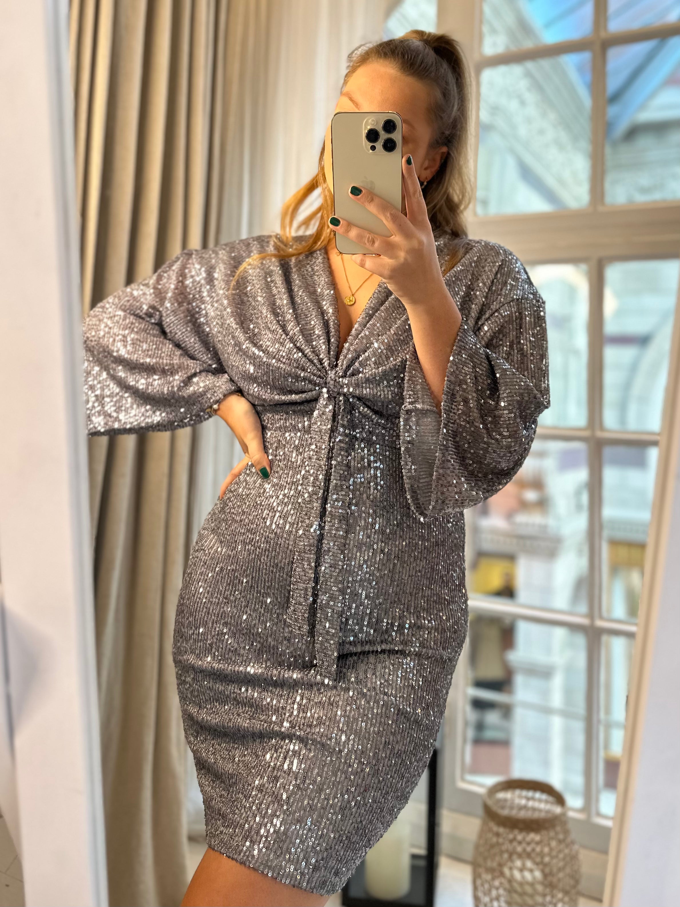 Sabina Tie Sequin Dress