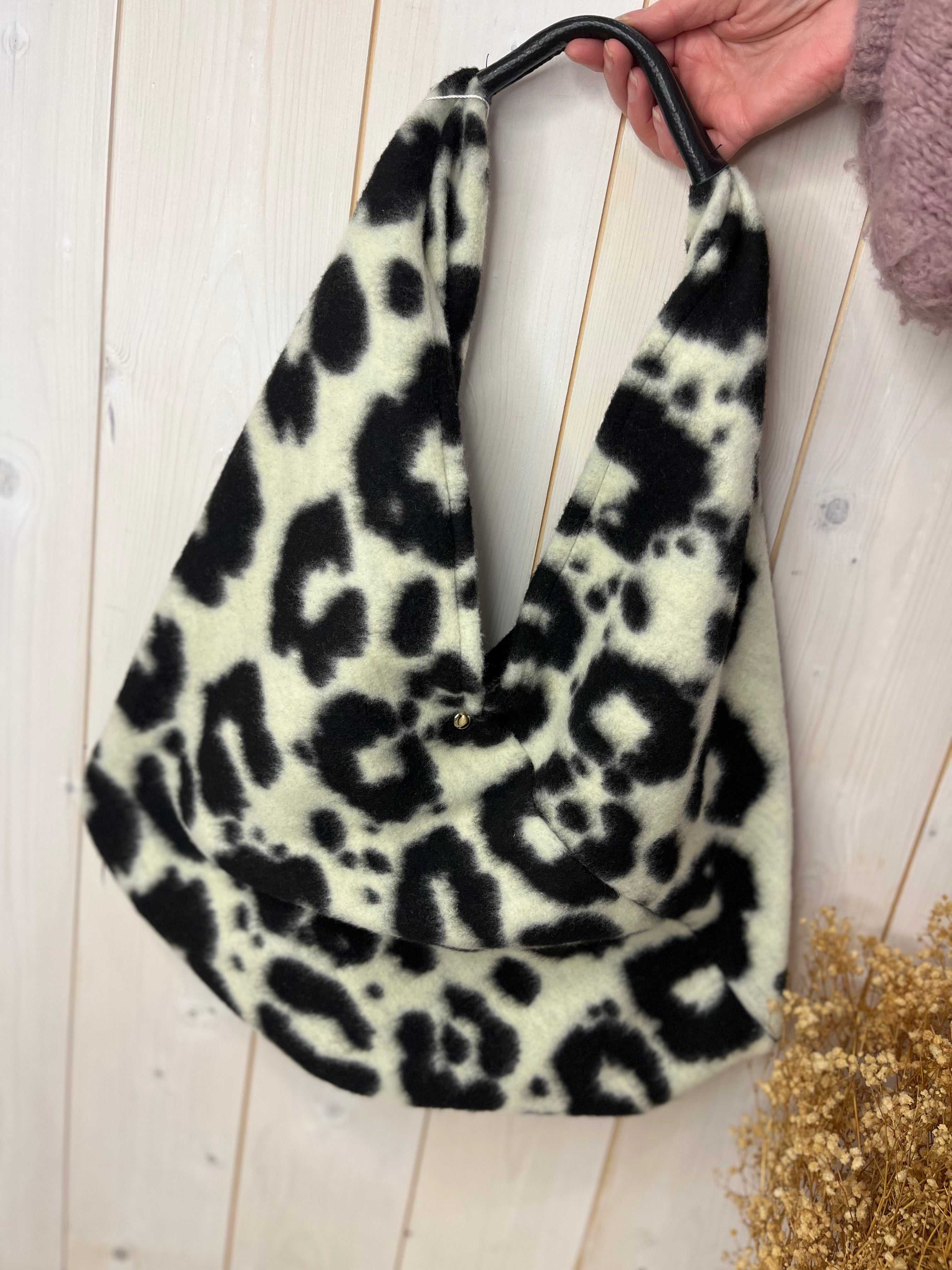 Leopard Wool Blend Slouch Tote