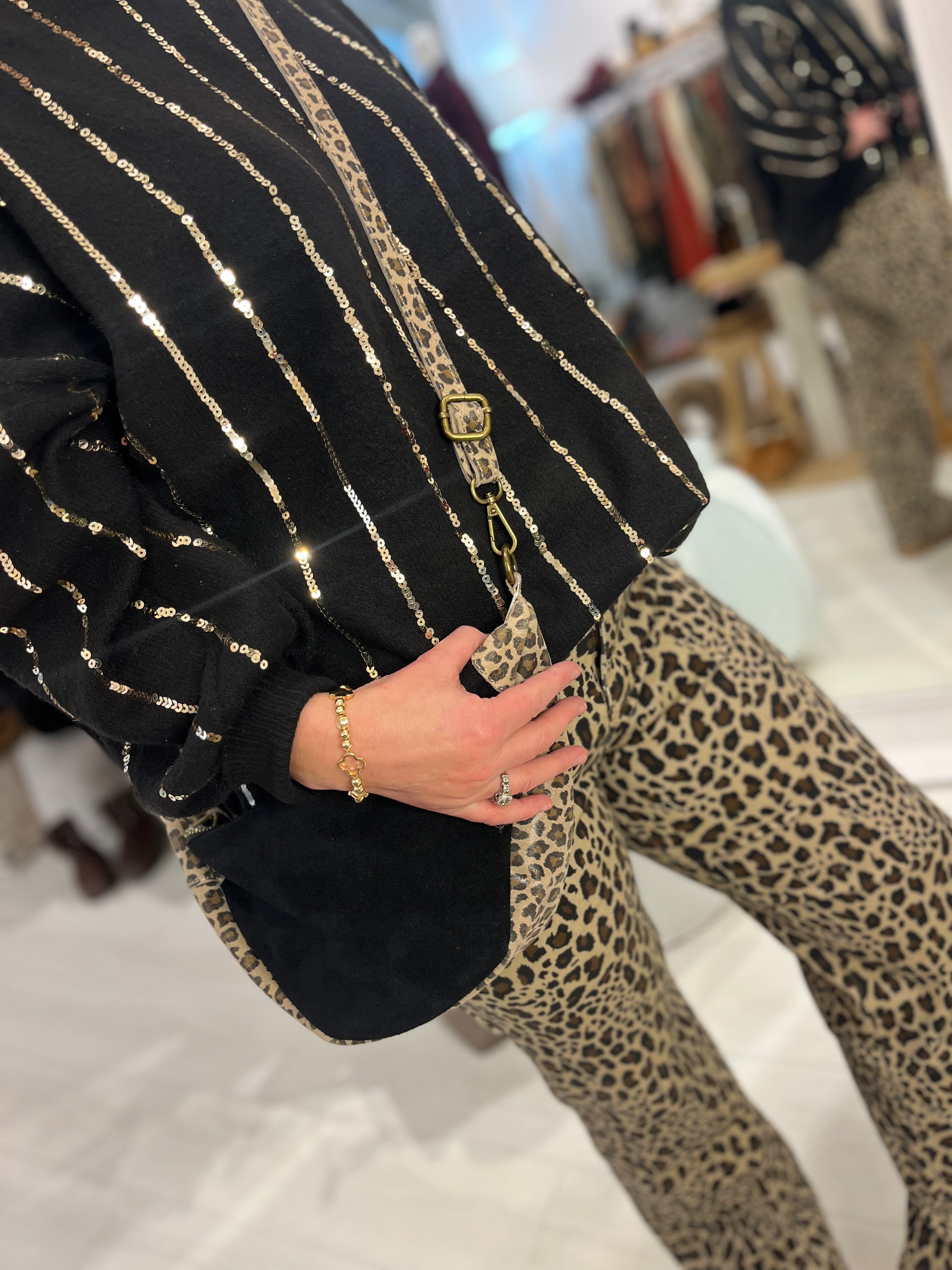 Leopard Suede Half Moon Bag
