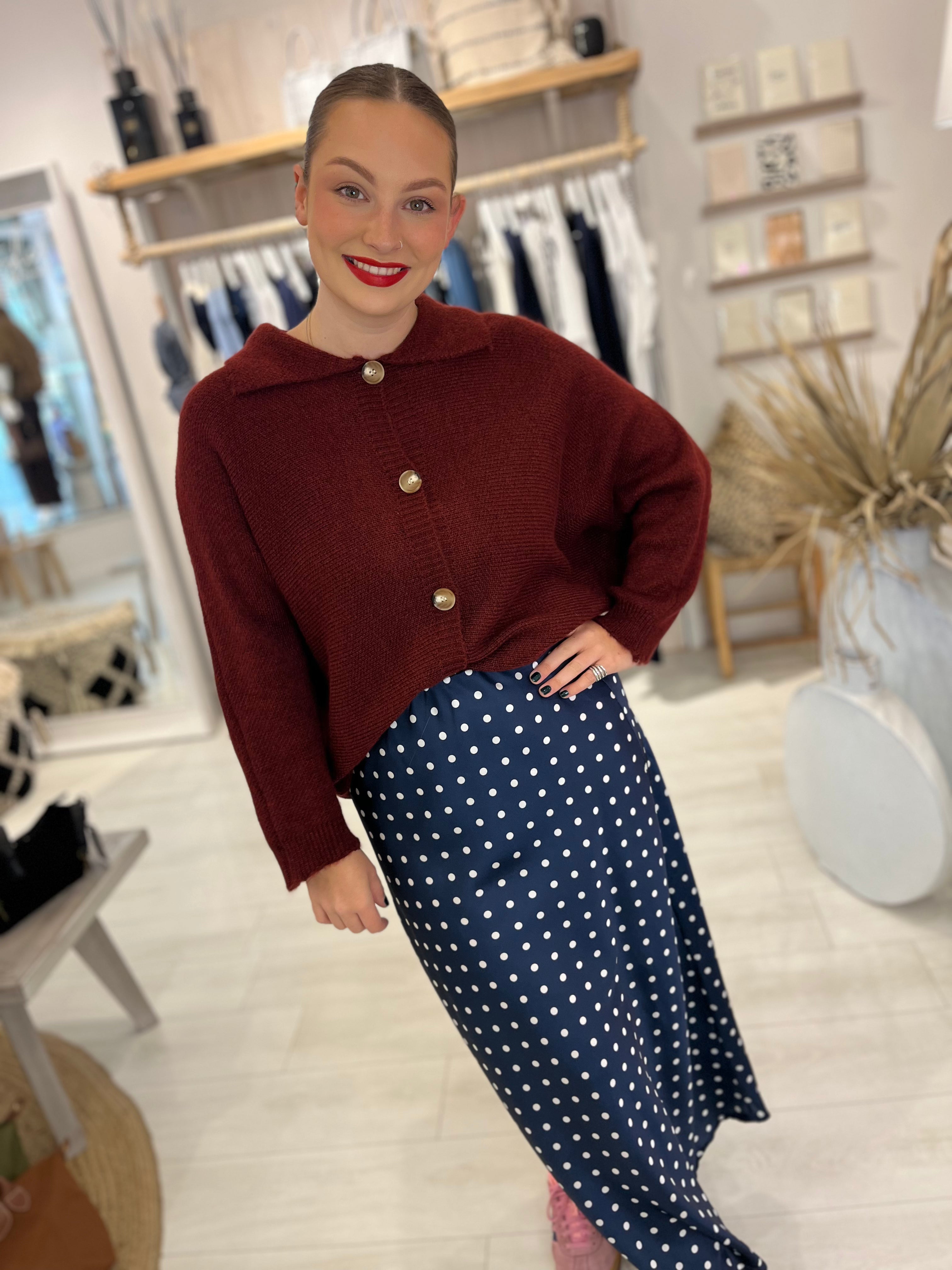 Polka Dot Satin Midi Skirt