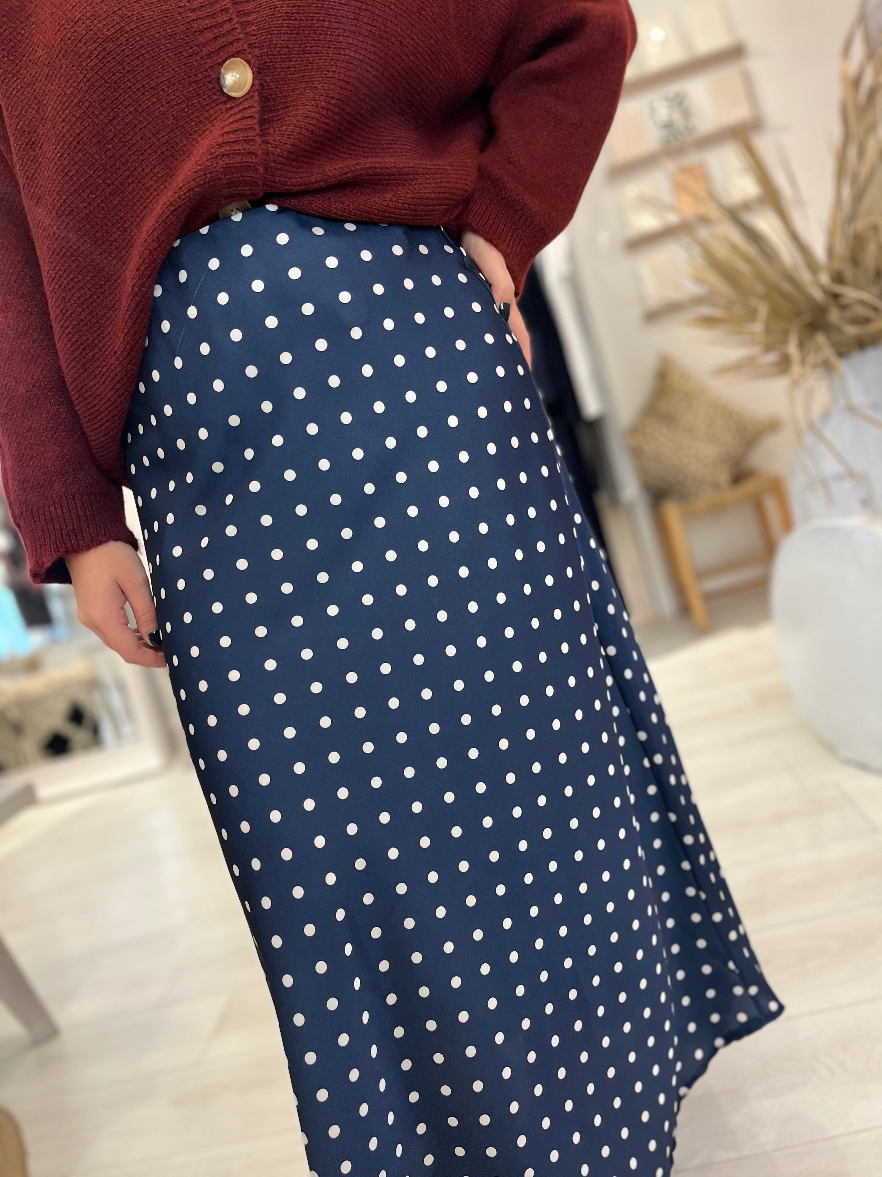 Polka Dot Satin Midi Skirt