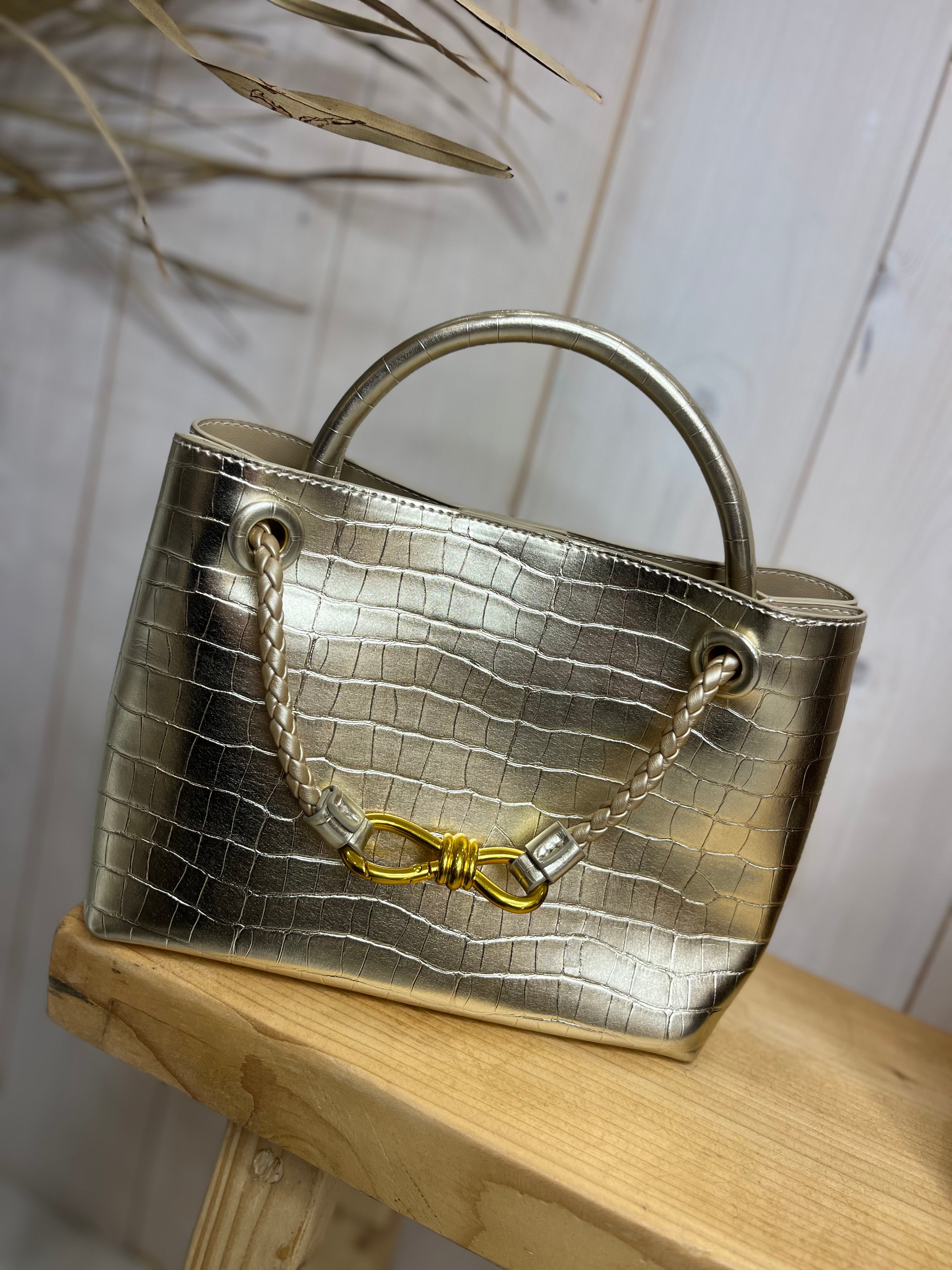 Beau Faux Croc Clutch