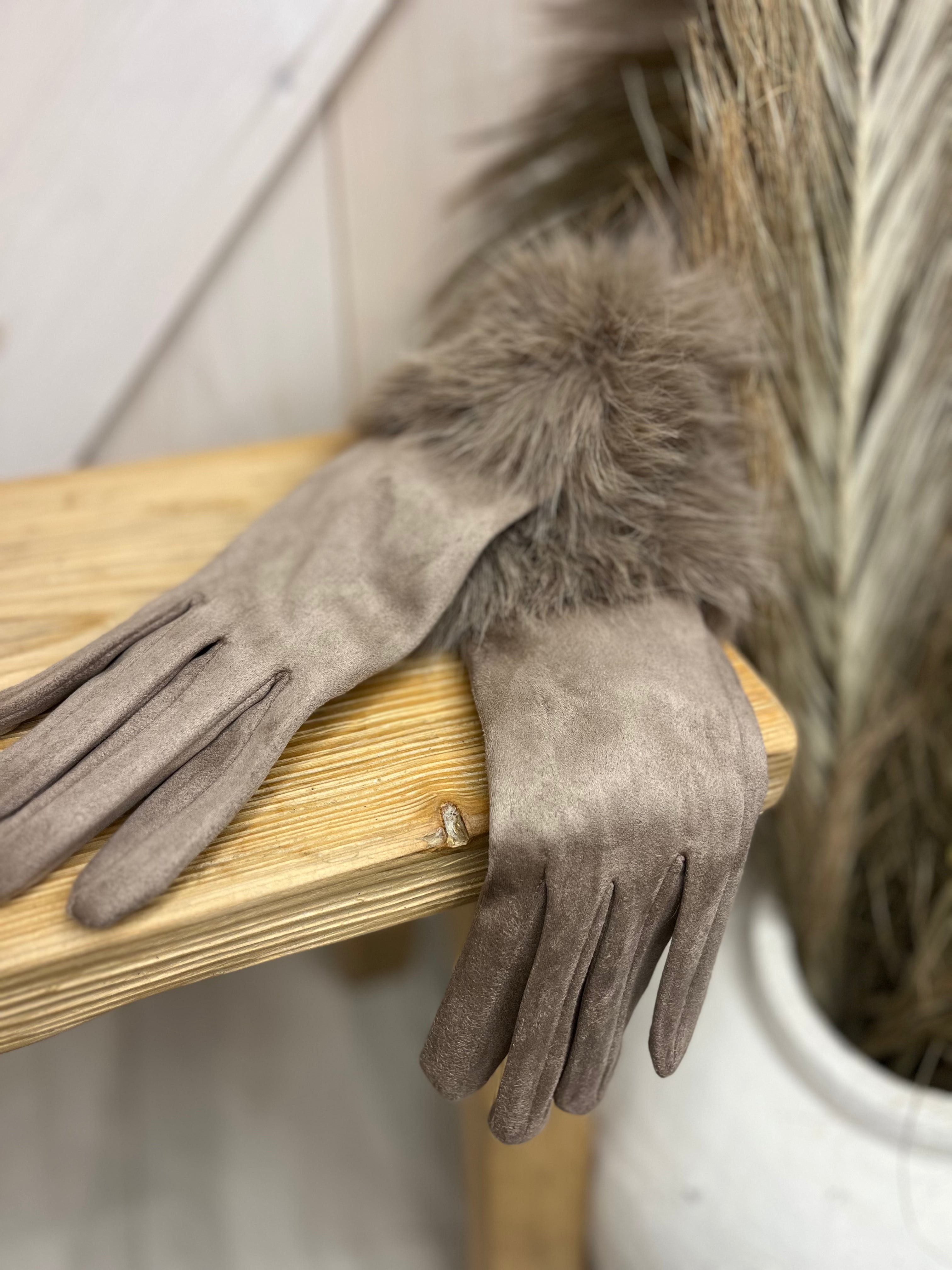 Faux Fur Trim Suedette Gloves