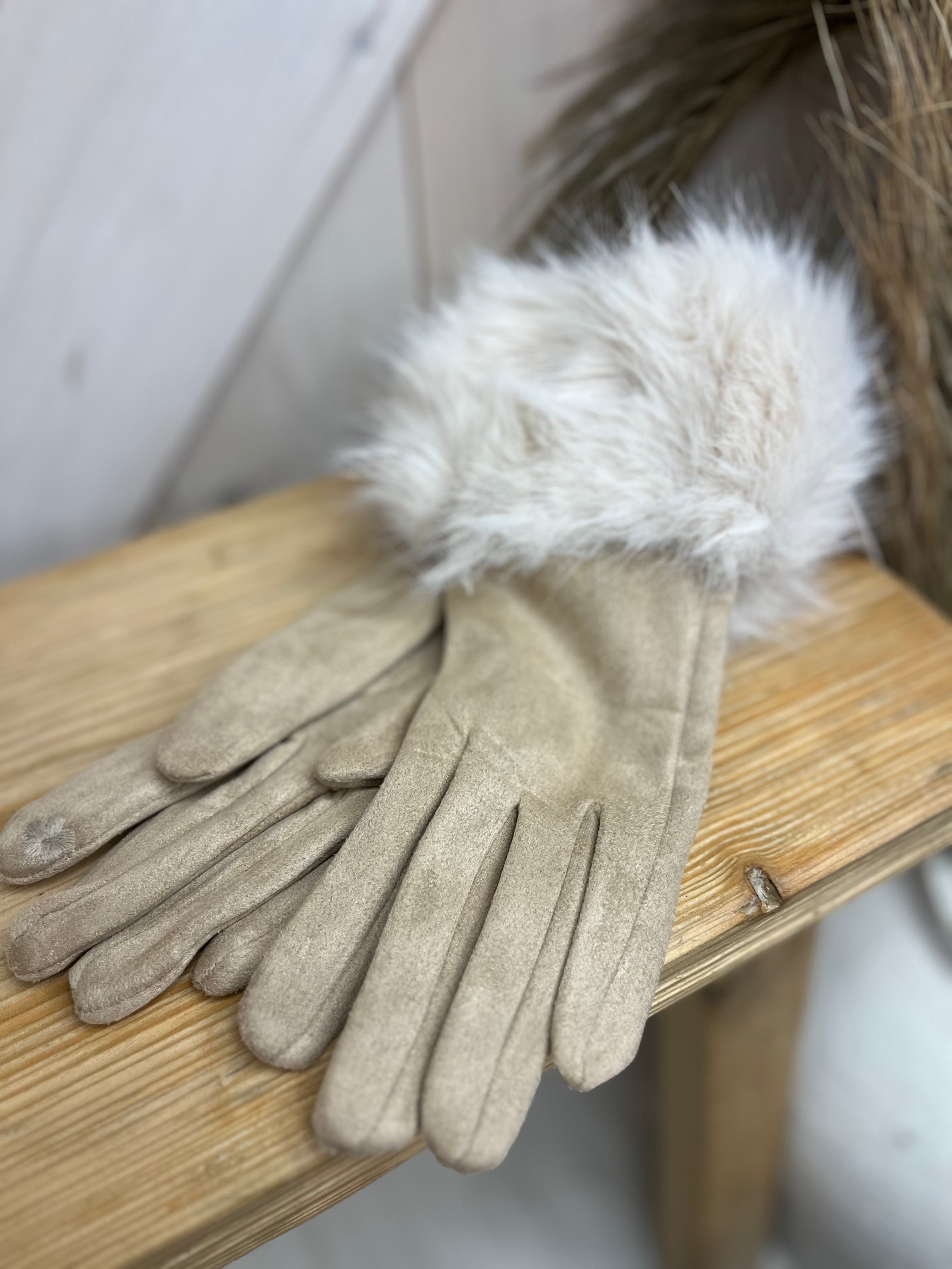 Faux Fur Trim Suedette Gloves