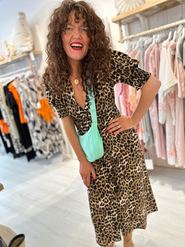 Selma leopard print button front dress