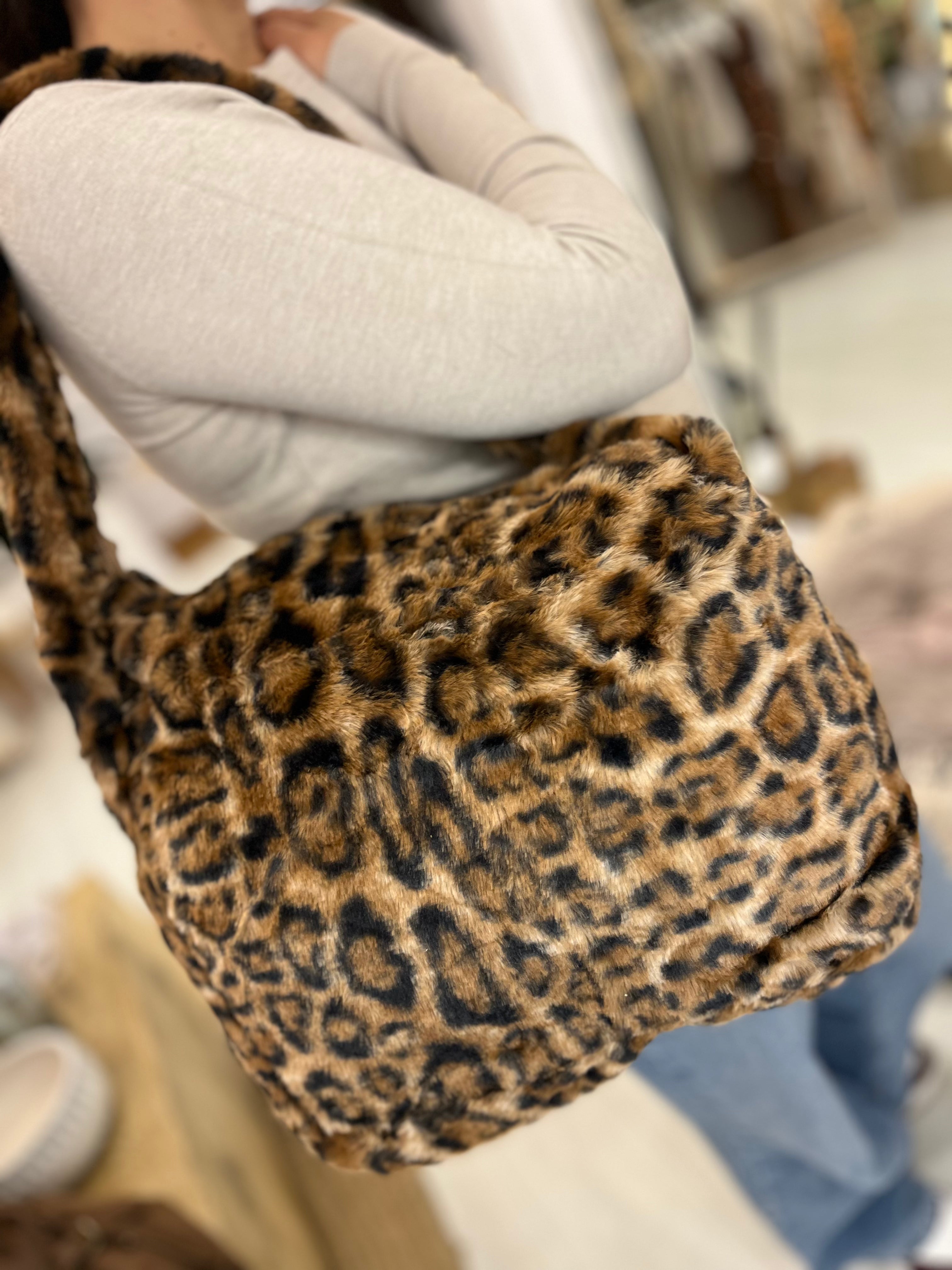 Leopard Faux Fur Zip Tote