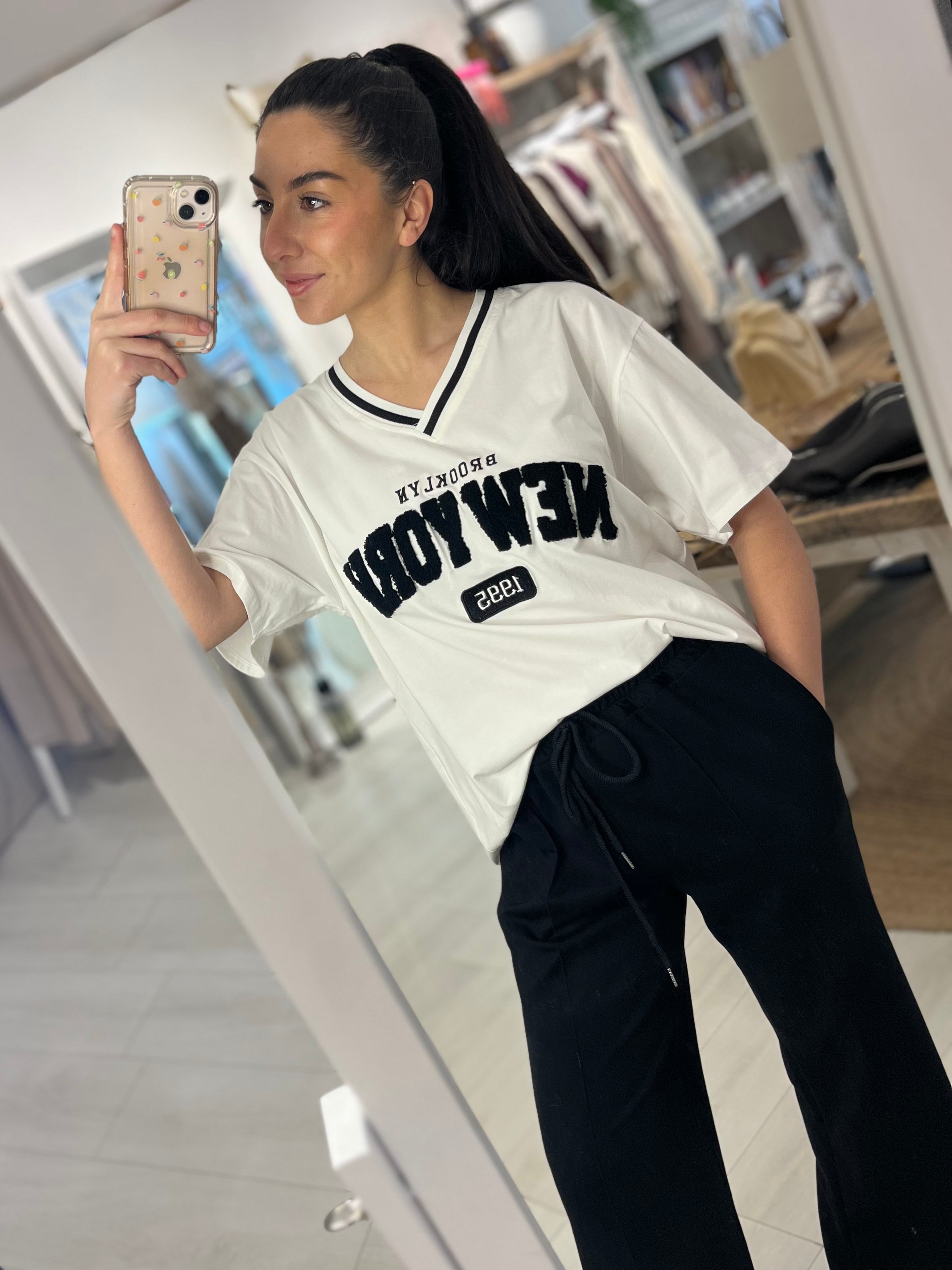 NY Embossed V-Neck