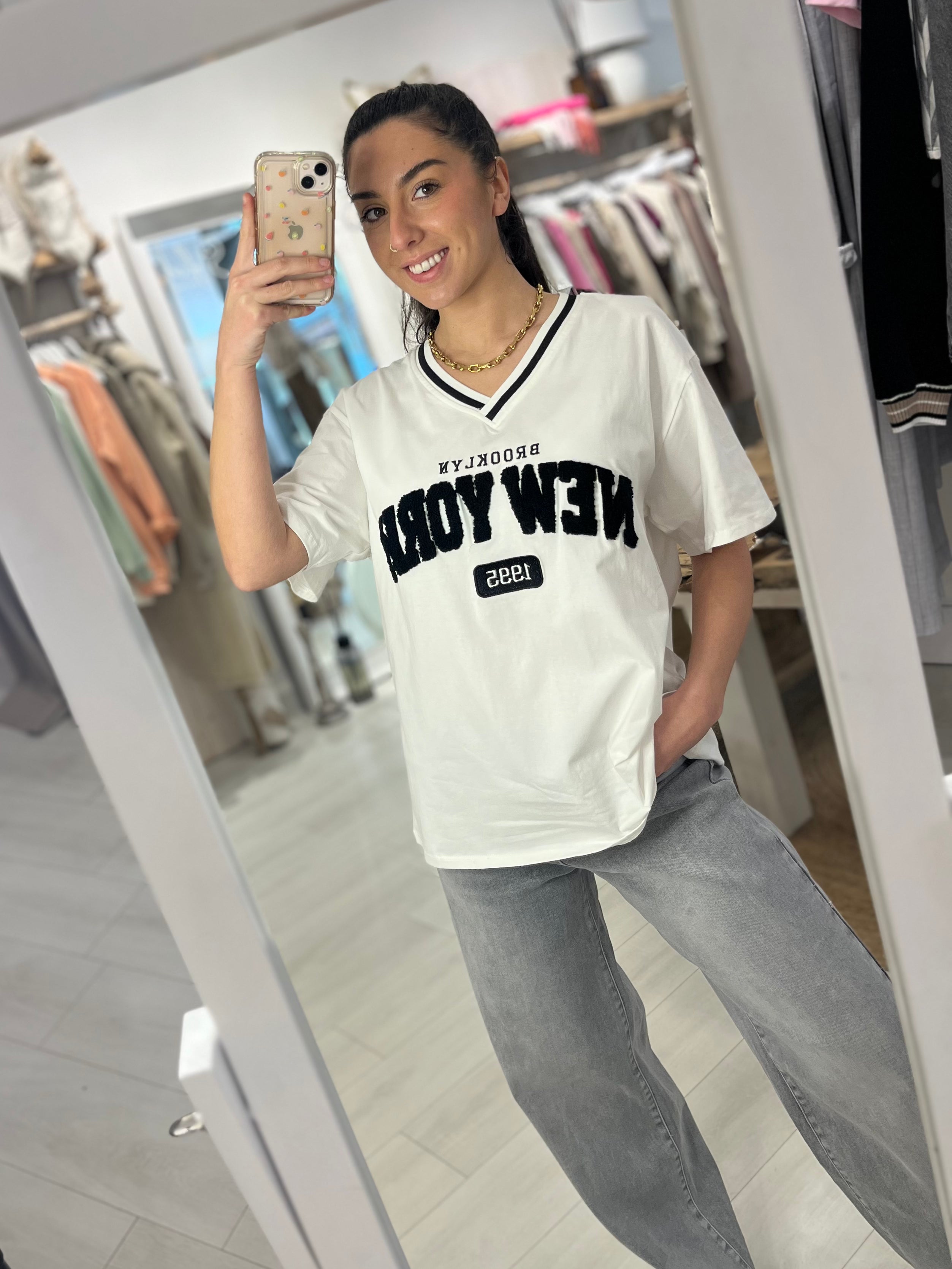NY Embossed V-Neck