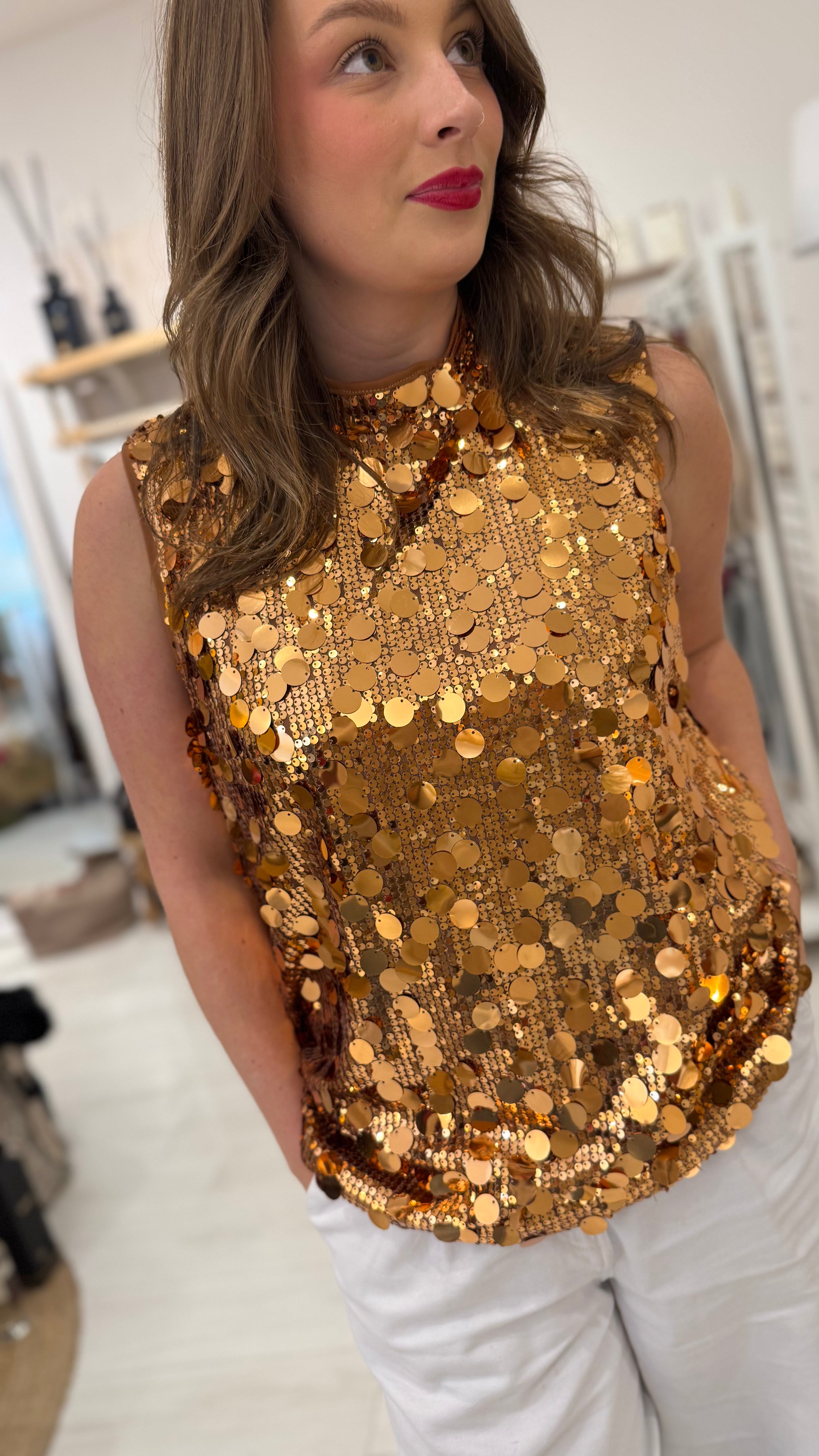 Patsy Sequin High Neck Top