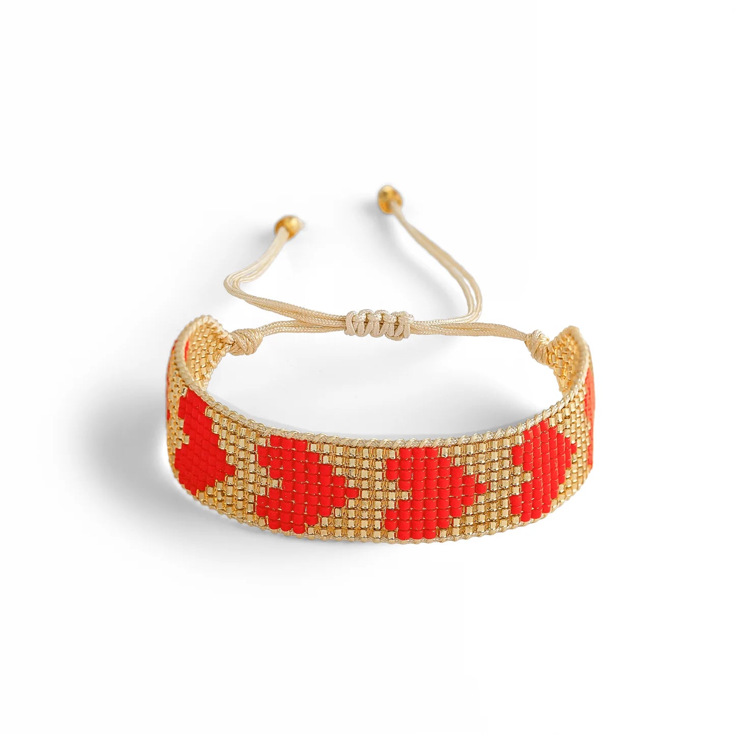 Gold and Orange Heart Japanese Miyuki Beaded Bracelet