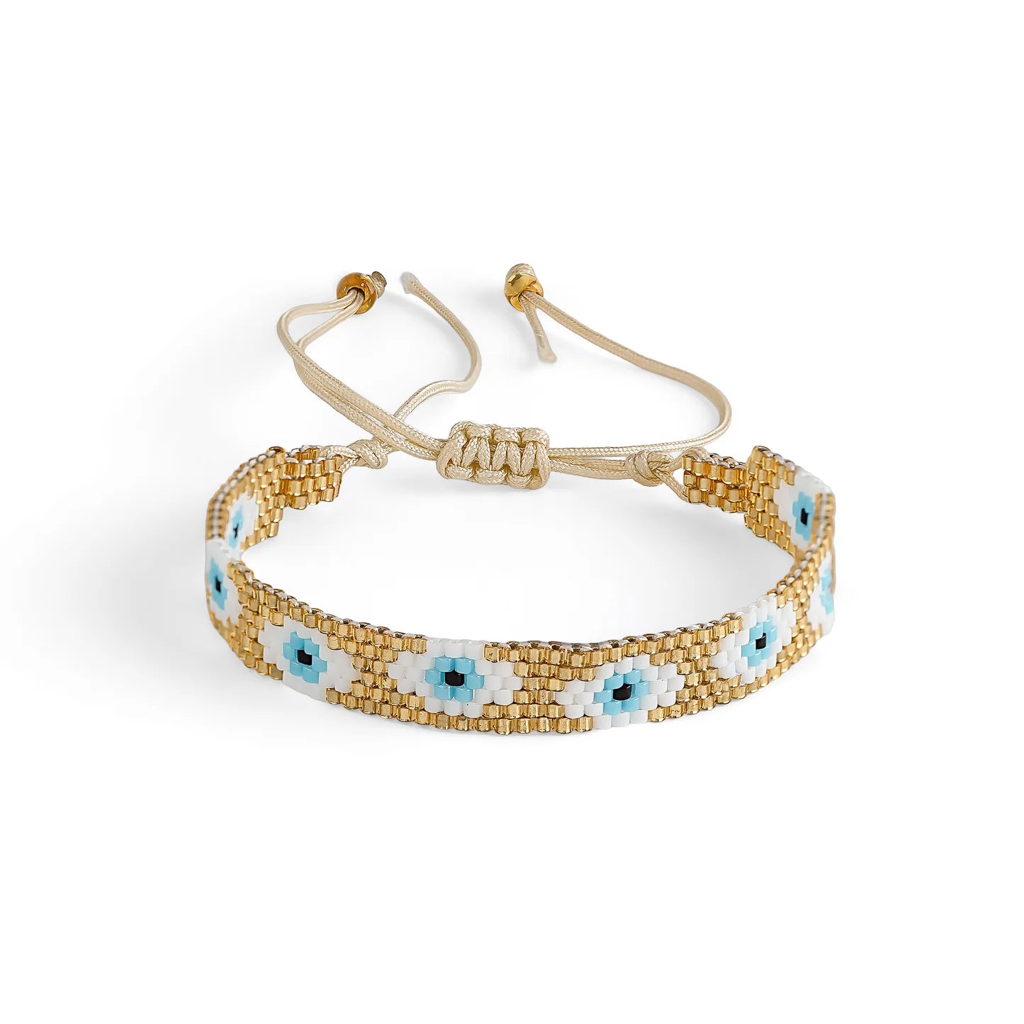Gold, White and Blue Evil Eye Japanese Miyuki Beaded Bracelet