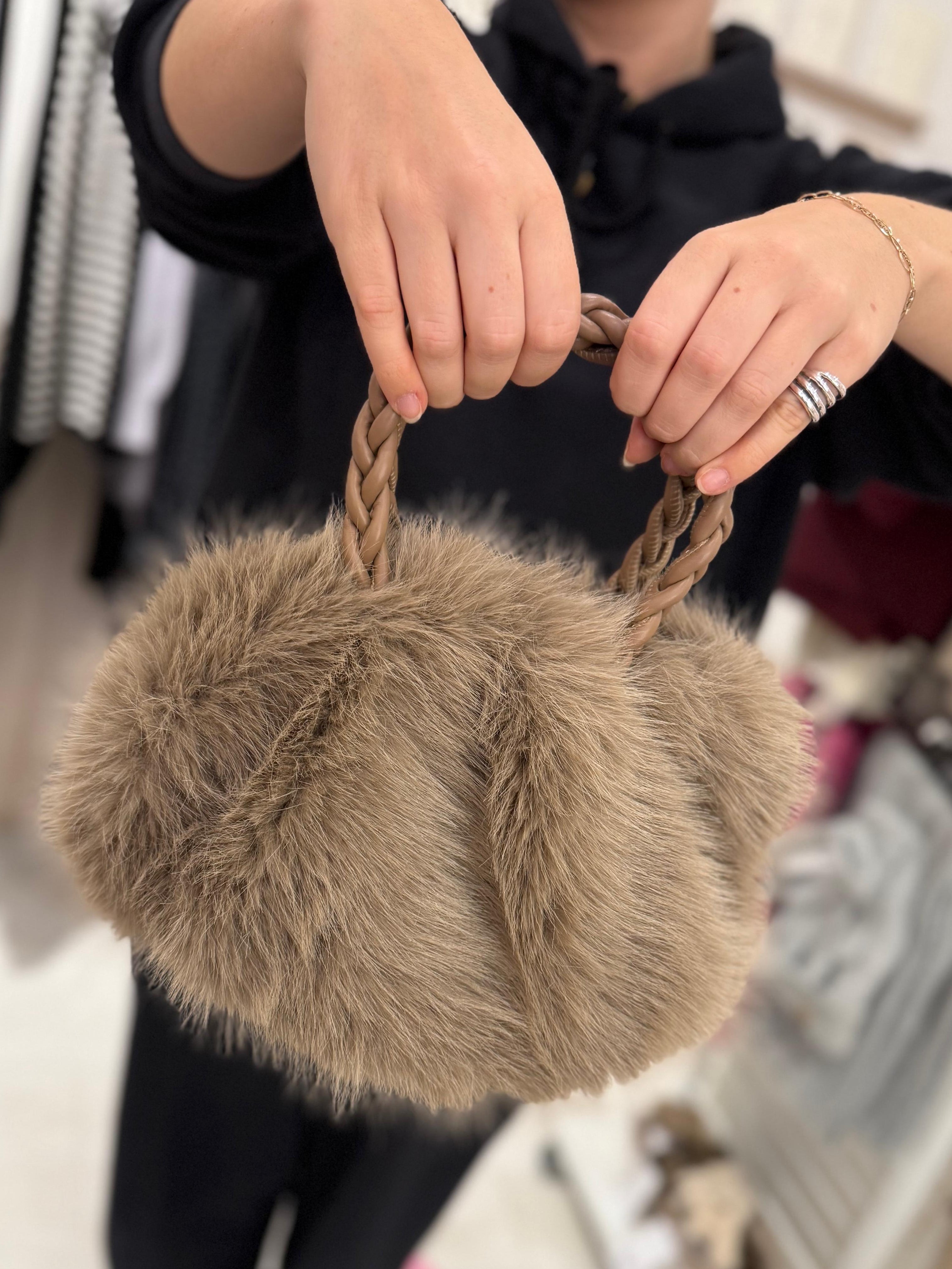 Faux Fur Chain Handbag
