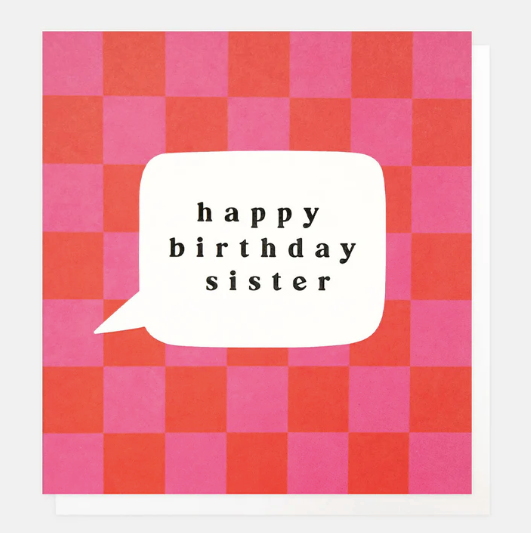 HAPPY BIRTHDAY SISTER RED AND PINK CHECK CARD