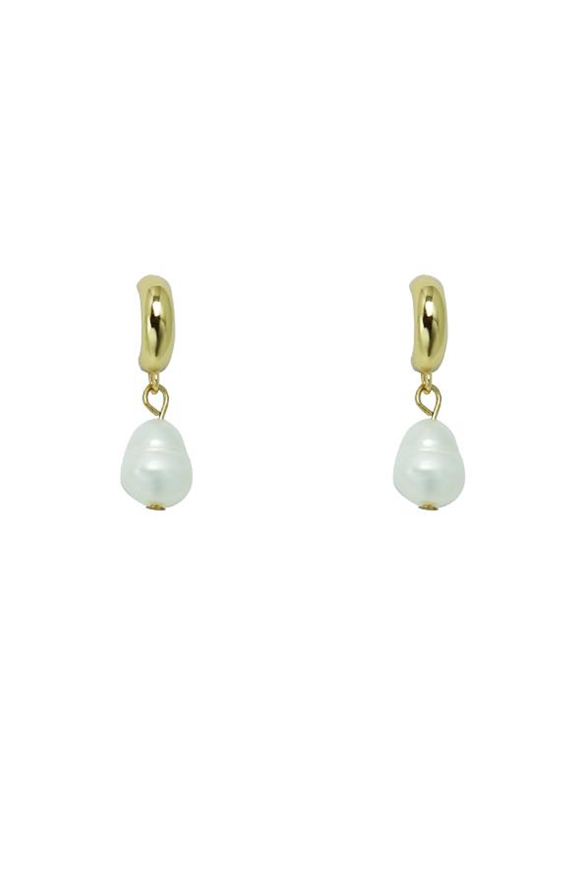 Half Hoop Earring Freshwater Pearl Drop: Gold