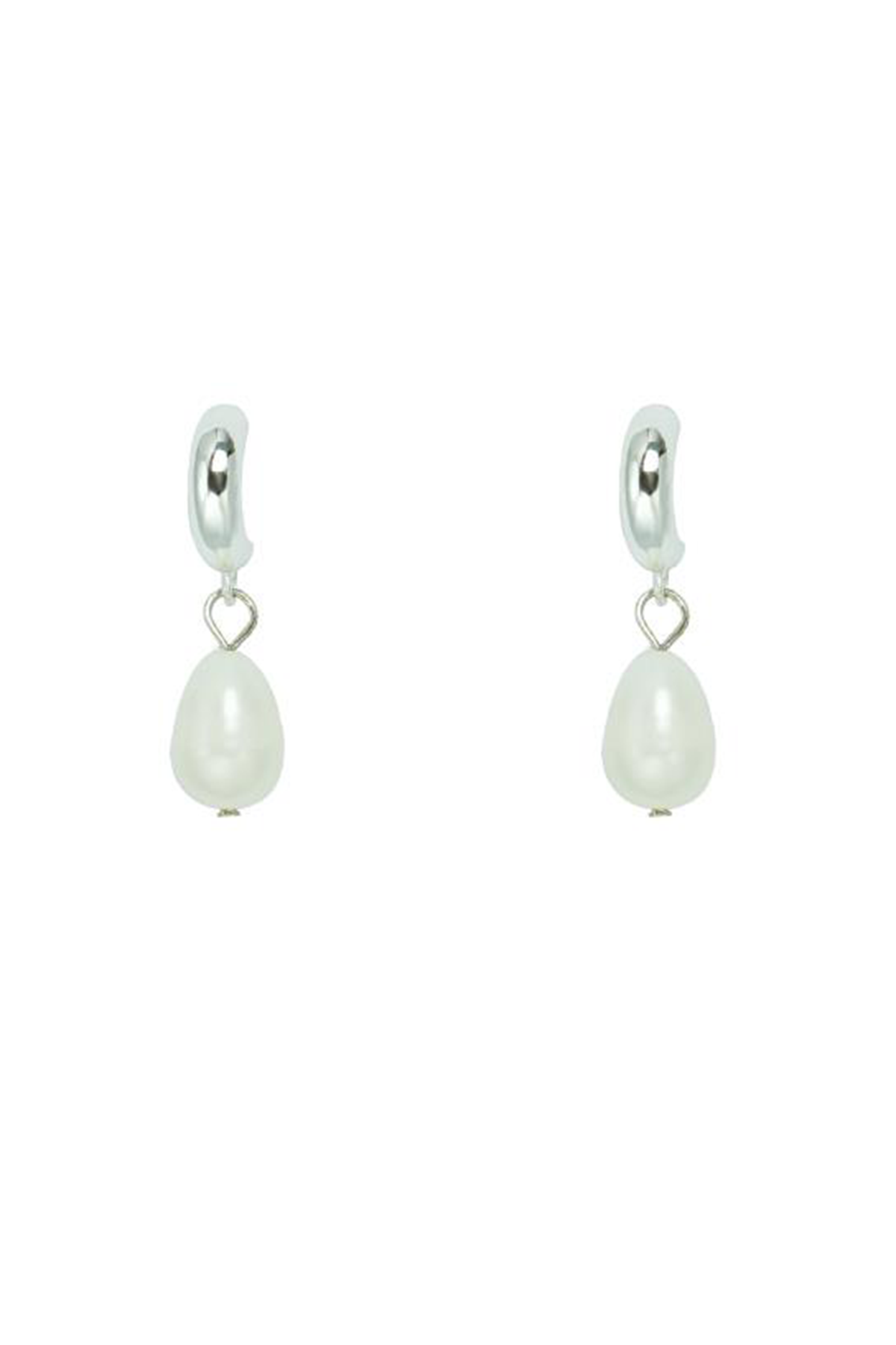 Half Hoop Earring Freshwater Pearl Drop: Silver