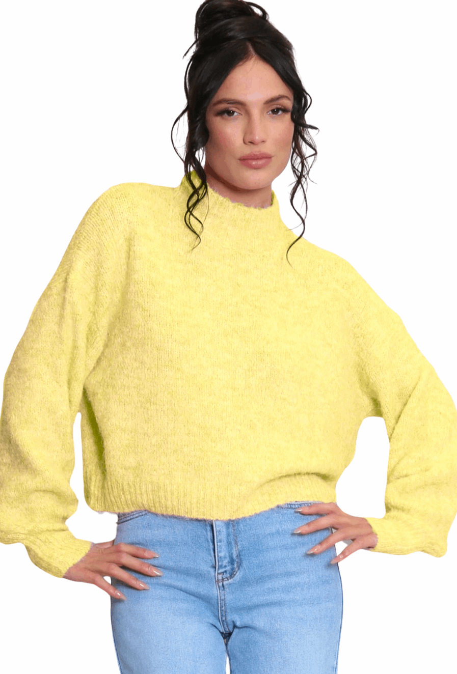 Mohair Blend Knit High Neck Jumper