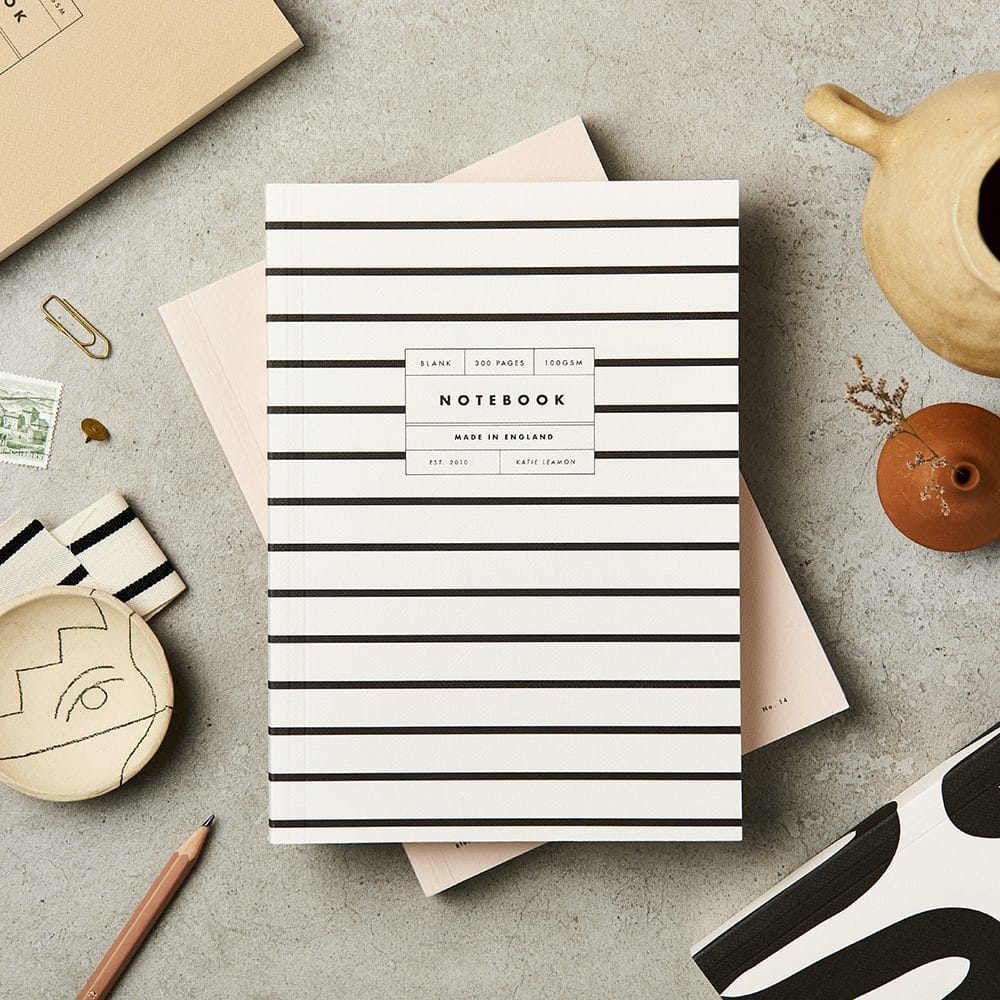 BLACK & WHITE STRIPE LAY FLAT NOTEBOOK