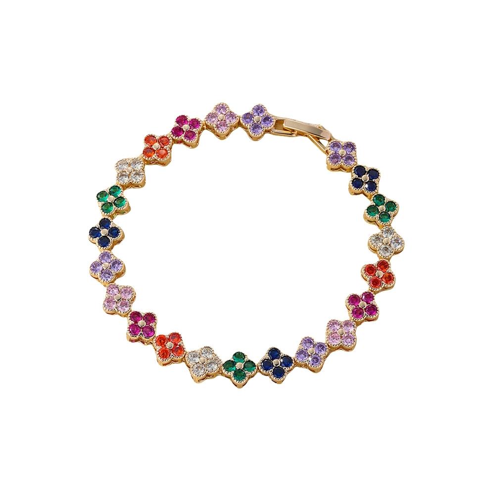 Crystal clover bracelet - Multi & Gold