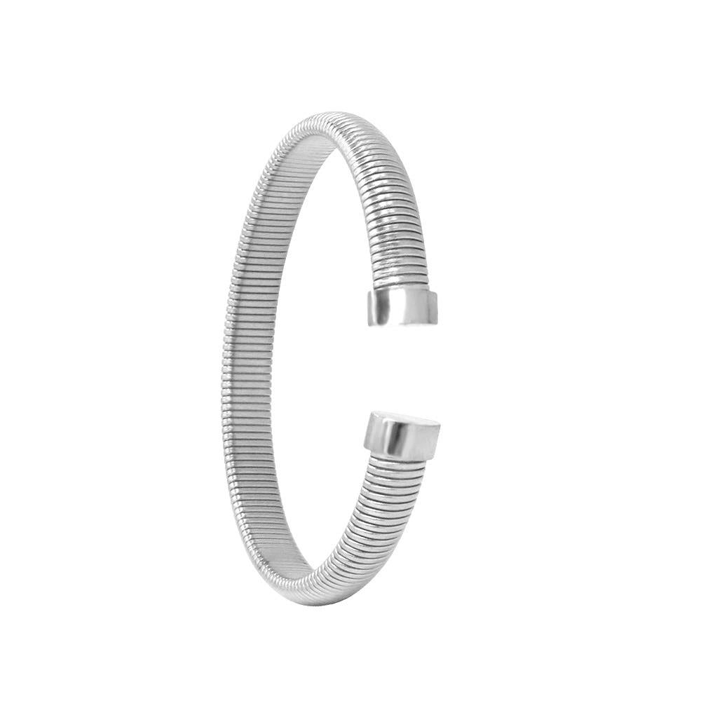 C-Shaped ridged bangle - Silver