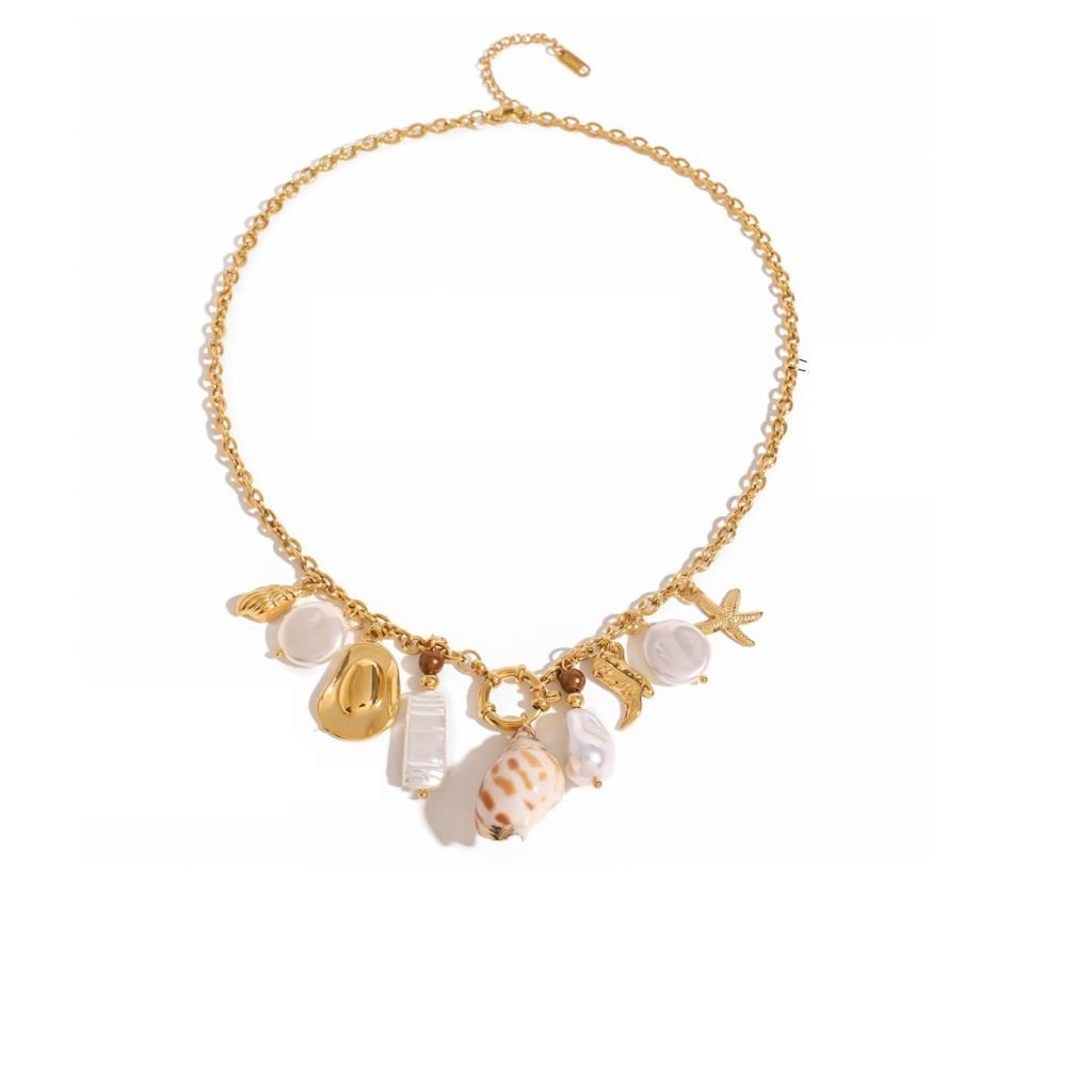 Multi pearl western theme charm necklace