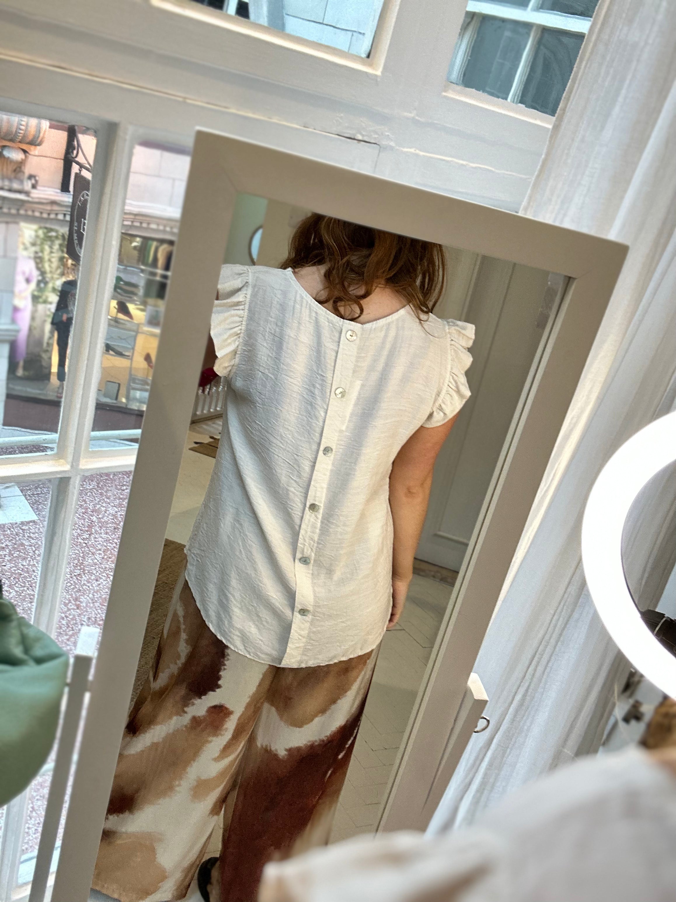 Frill Sleeve Button Back Top