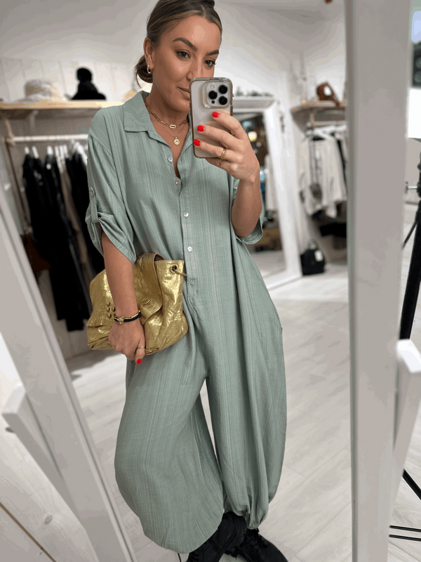 Button Front Collared Jumpsuits