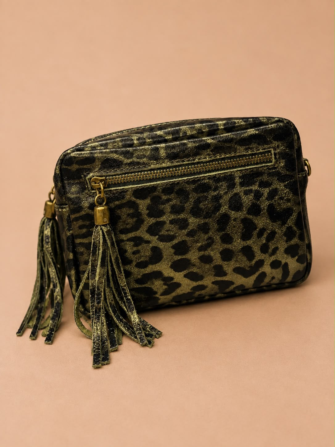 Metallic Leather Zip Front Camera Bag