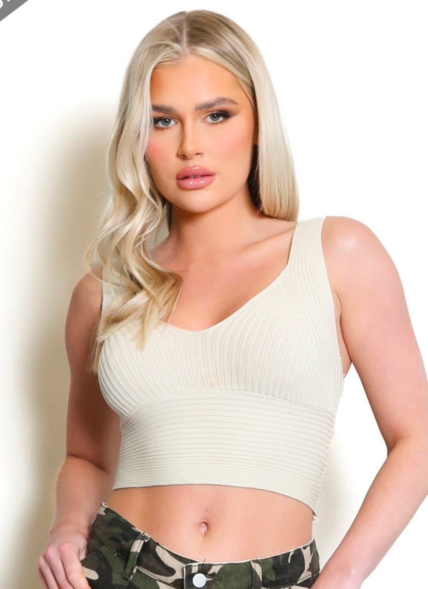 Ribbed V Neck Crop Bralet